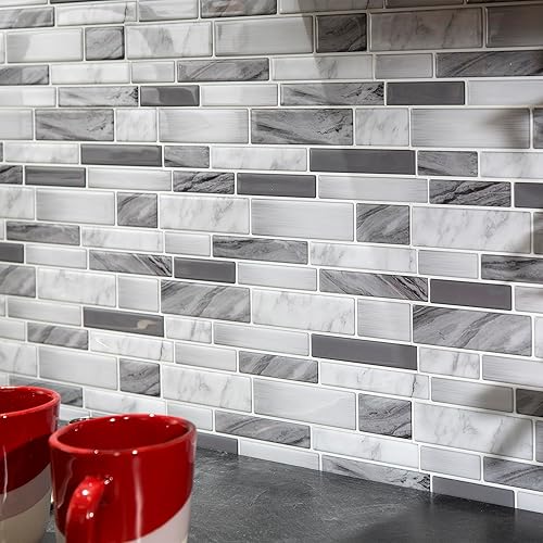 Miniatura 3 de Peel & Stick - Mosaico mixto de vinilo para salpicaduras, color gris (paquete de 3)