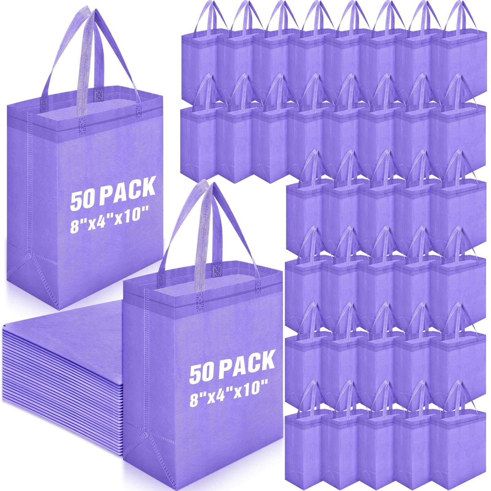 Windyun 50 Pcs Reusable Tote Bag Bulk 8 x 4 x 10 Inch, Light Purple