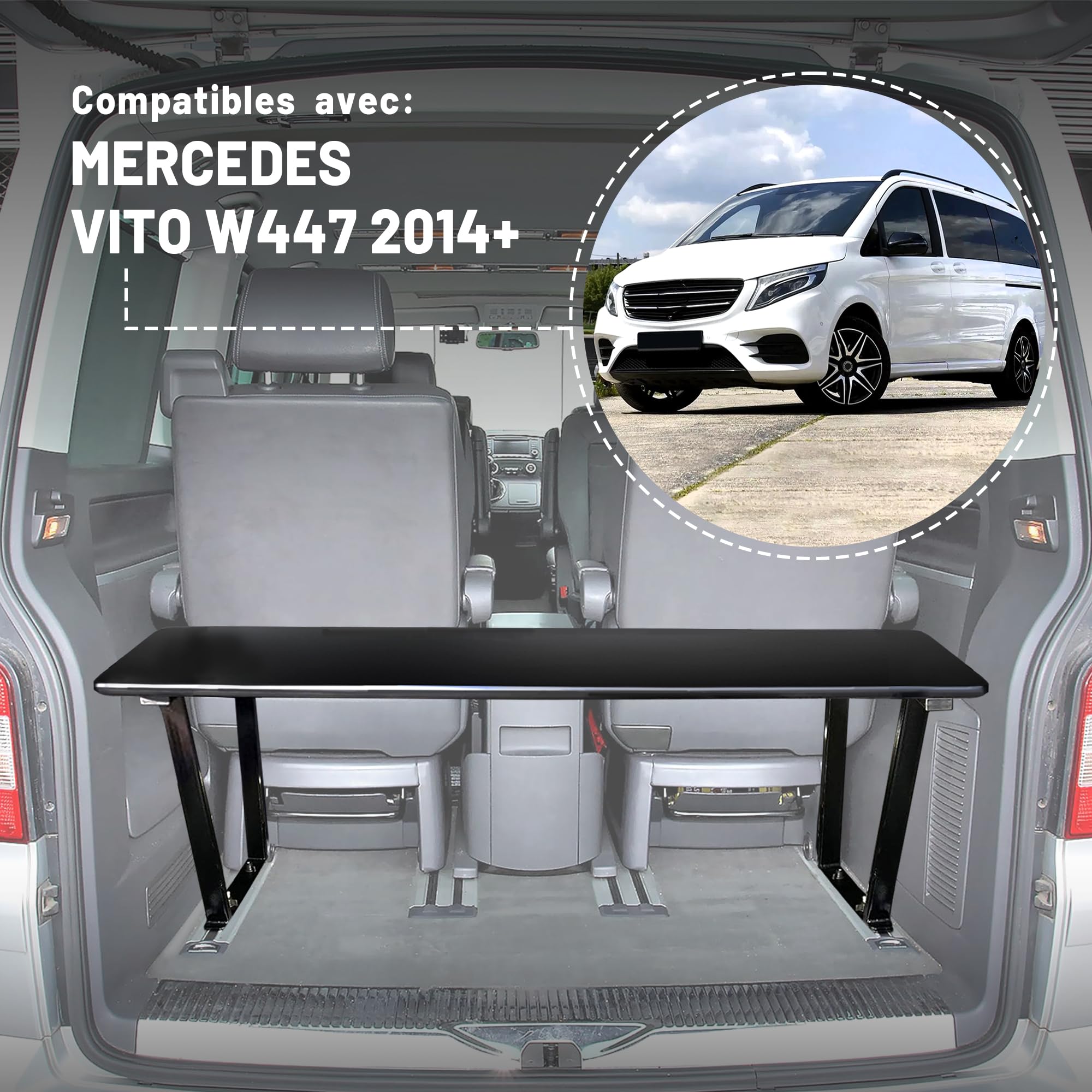 CHROMEMASTER | Compatible avec Mercedes Vito W447 2014+ | Lit Pliant pour Voiture, Extension Multiflexboard pour Camping-Car, Étagère | Accessoire de Camping