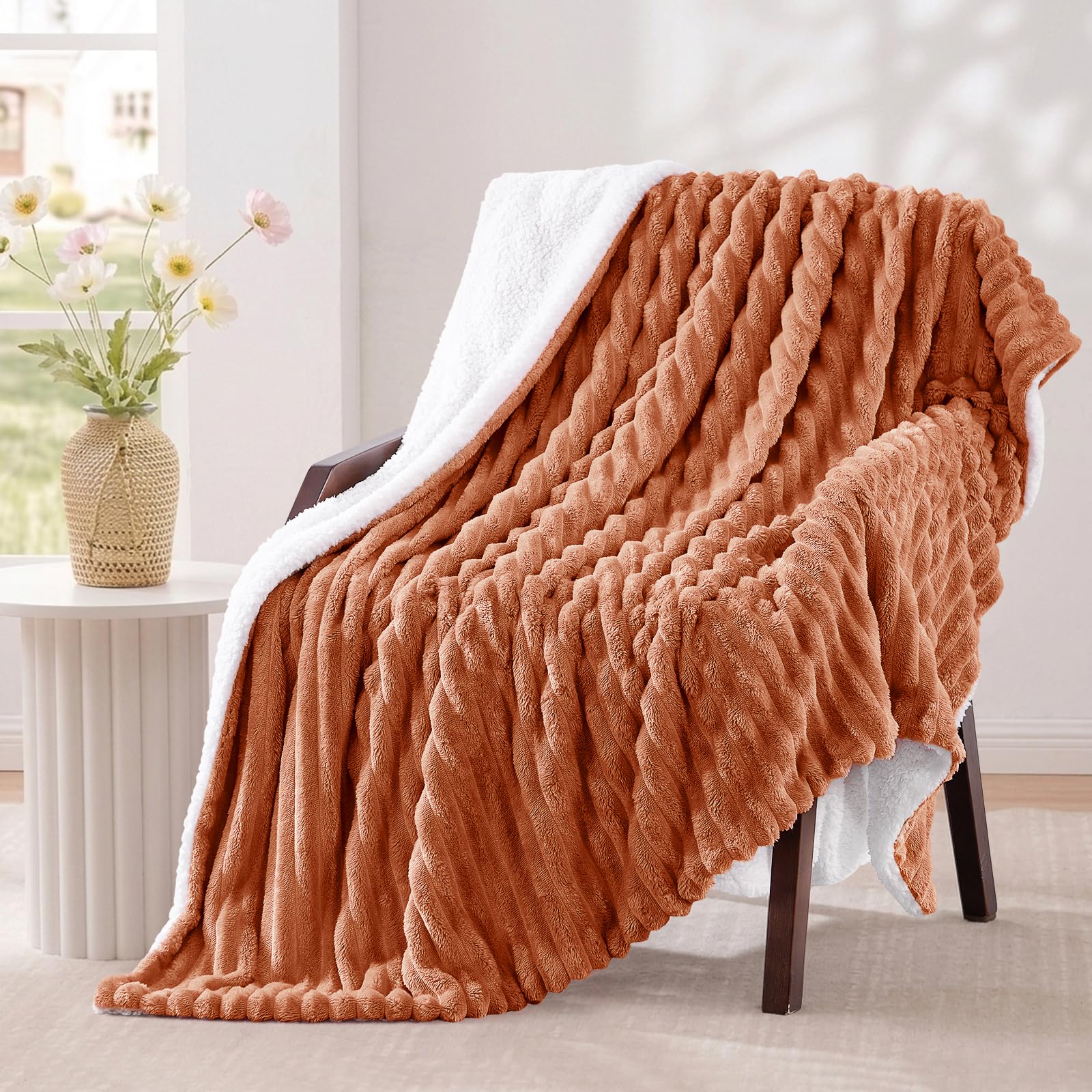 Aisbo Sherpa Fleece Throws for Sofas Single - Fluffy Bed Blanket,Terracotta