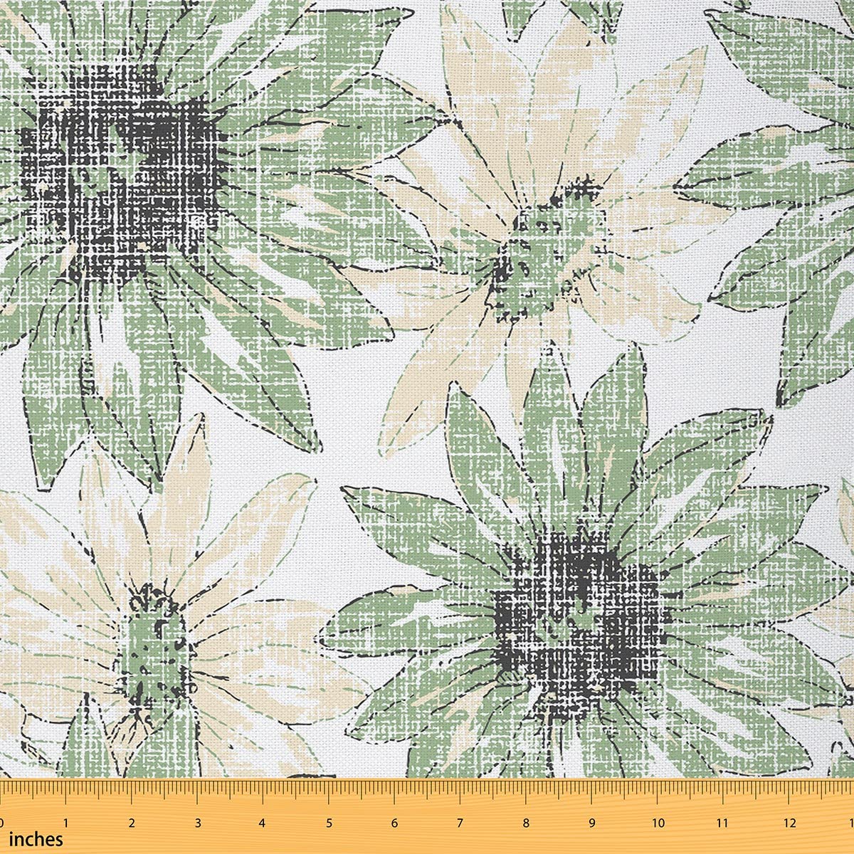 Sunflowers Print Fabric by The Yard Yellow Green Daisy Garden Plants Fabric for Chairs Decoration DIY Gifts Home Decor Farmhouse Style Hand Drawn Floral Fabric for Kids Boys Girls,10 Yards