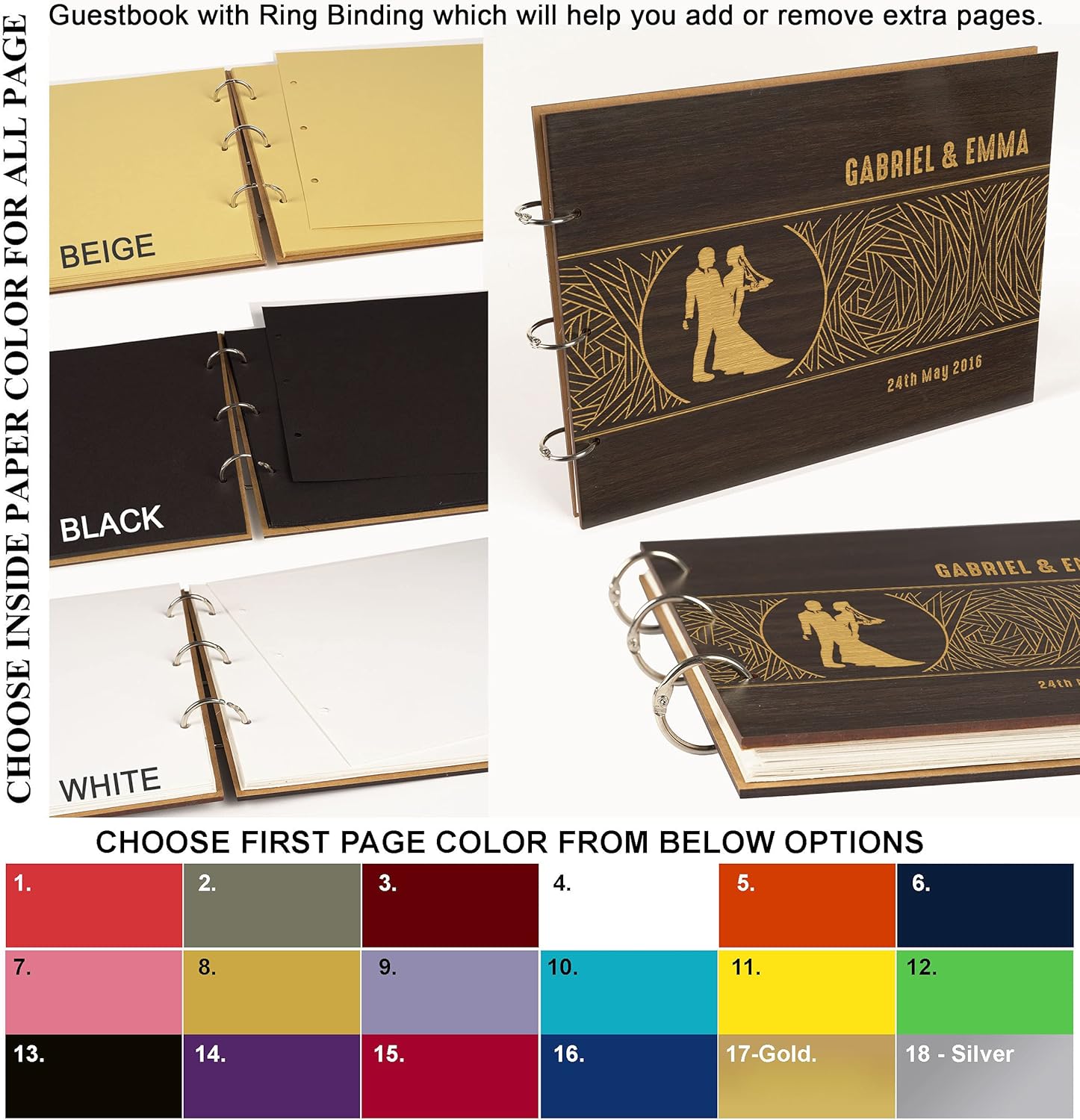 Darling Souvenir Personalized Engraved Laser Cut Wedding Guest Book Wooden Cover Sign-in Book Registry Guestbook Scrapbook-J8