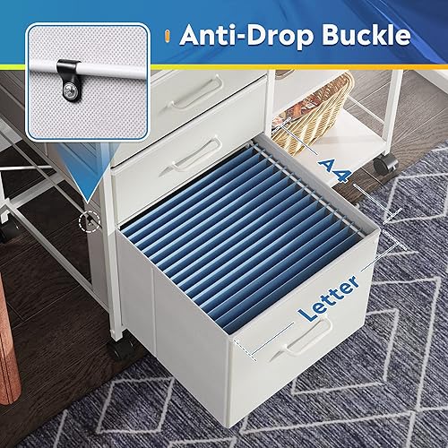 Miniatura 29 de DEVAISE Archivador móvil de 3 cajones, soporte de impresora rodante con estante de almacenamiento abierto, archivador lateral de tela para tamaño A4