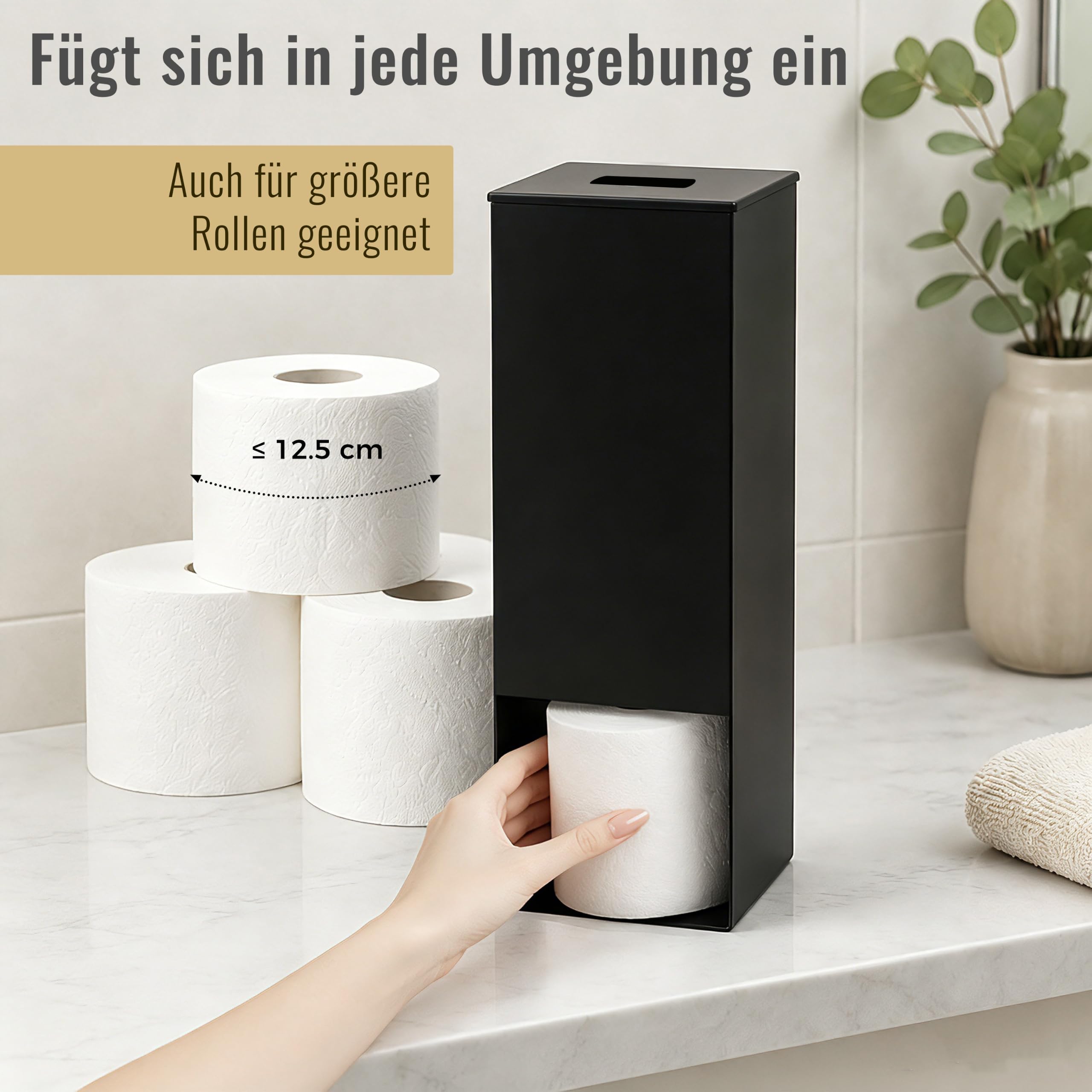 Edelstahl Toilettenpapier Aufbewahrung schwarz matt | Klopapierständer aus Edelstahl für 3 Rollen | Ersatzrollenhalter Toilettenpapier | Toilettenpapierständer | Klopapier Aufbewahrung