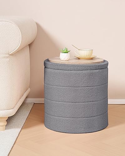 Miniatura 7 de B FSOBEIIALEO Otomana con Stroage, taburete otomano redondo de almacenamiento de sherpa, reposapiés Boucle de 16.9 x 16.9 x 17.7 pulgadas (gris)