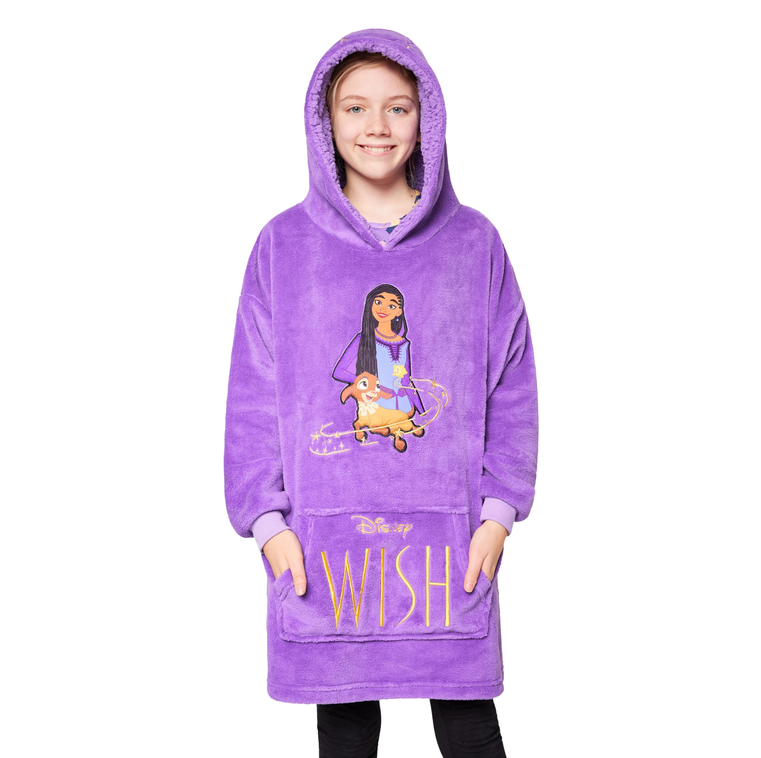 Disney Girls Purple Wish Stitch Fleece Hoodie Blanket For Kids And Teenagers - One Size Fluffy Oversized Hoodie - Stitch Gifts (Purple Wish)