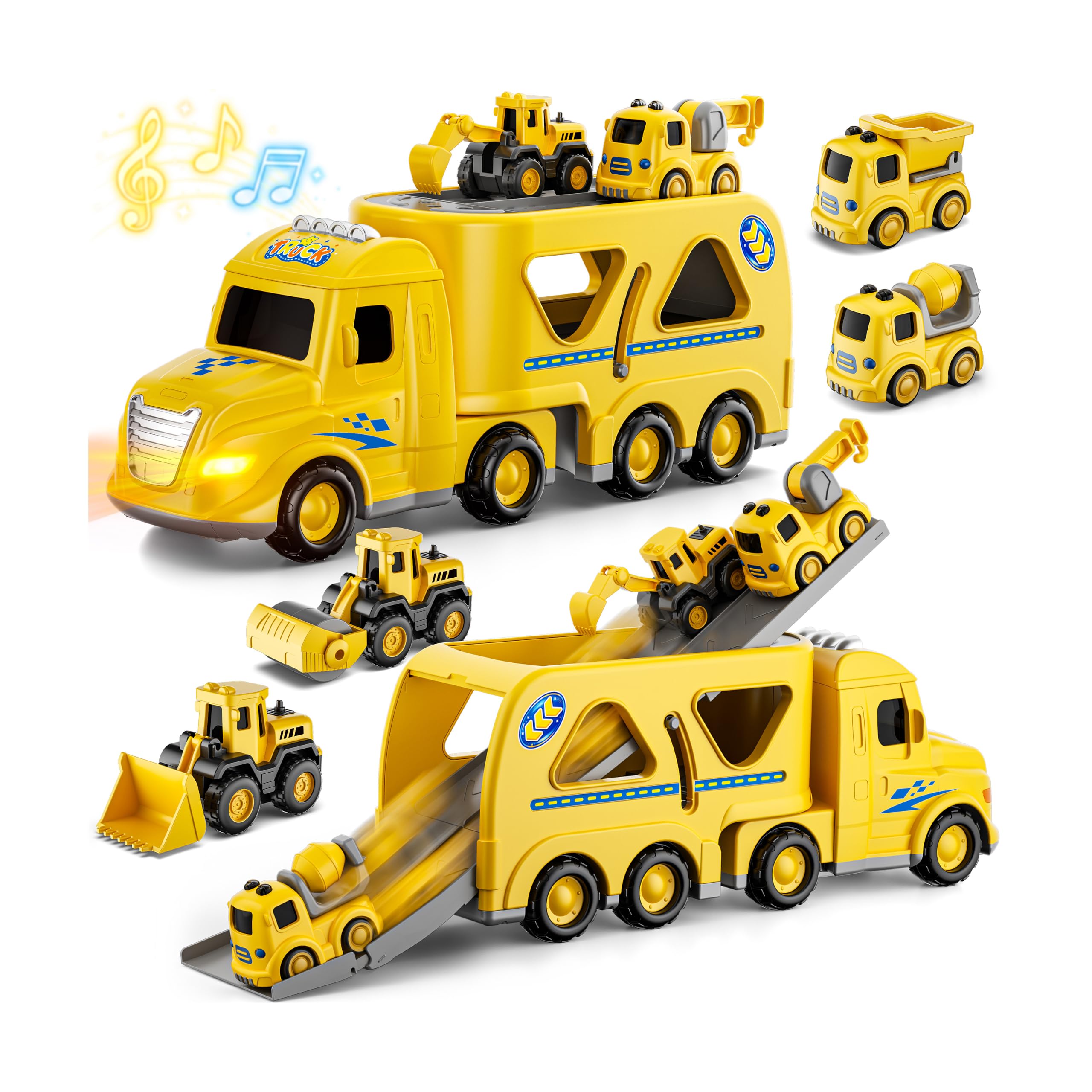 7-in-1 Construction Truck Toy w/ 6 Pull Back Cars & Track, Ages 1-5+