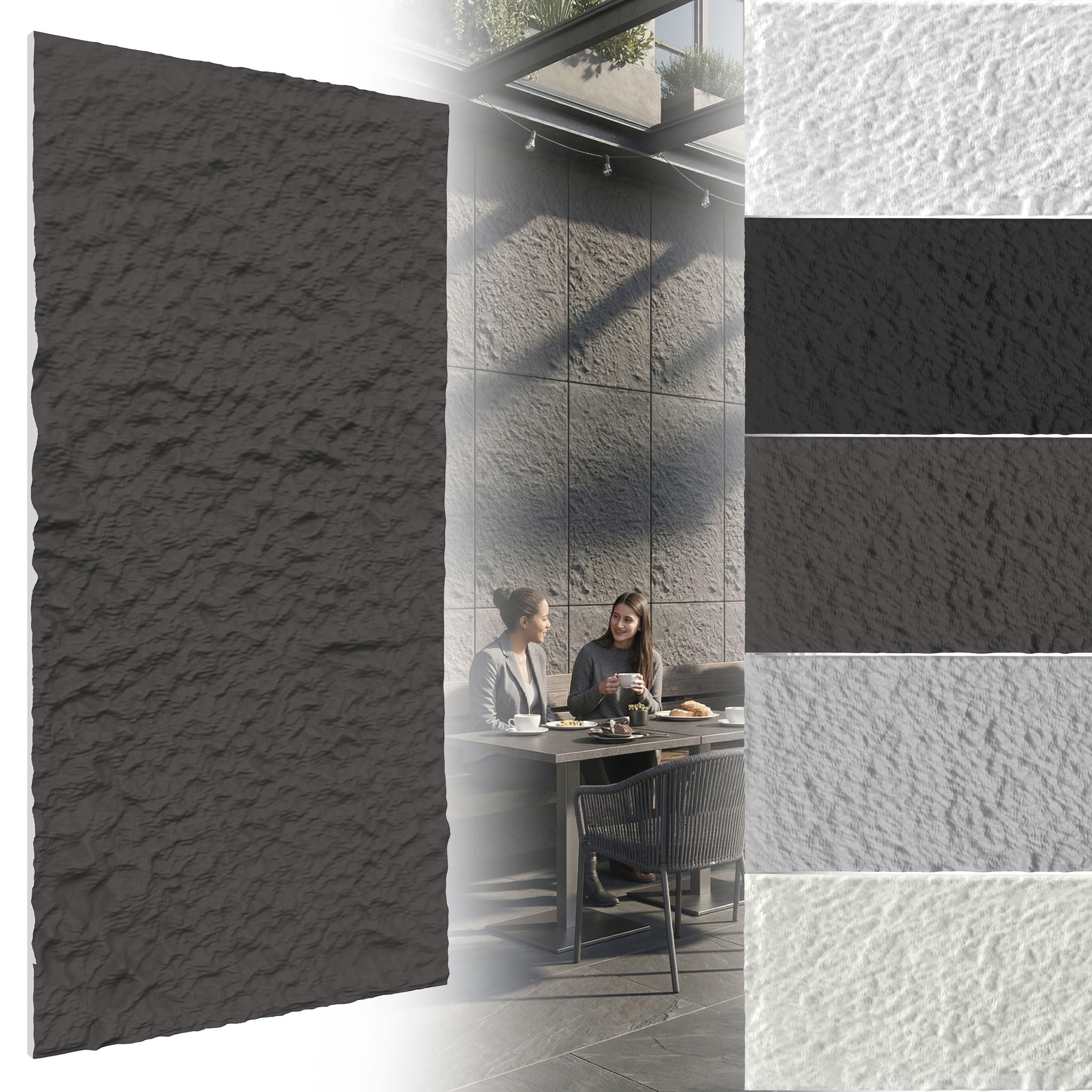 UISEBRT Pannelli da parete 3D effetto pietra, 120 x 60 cm, rivestimento da parete in poliuretano ad alta densità, impermeabili, spessore 3 cm, per bagno, cucina, soggiorno, 2 pezzi, colore nero