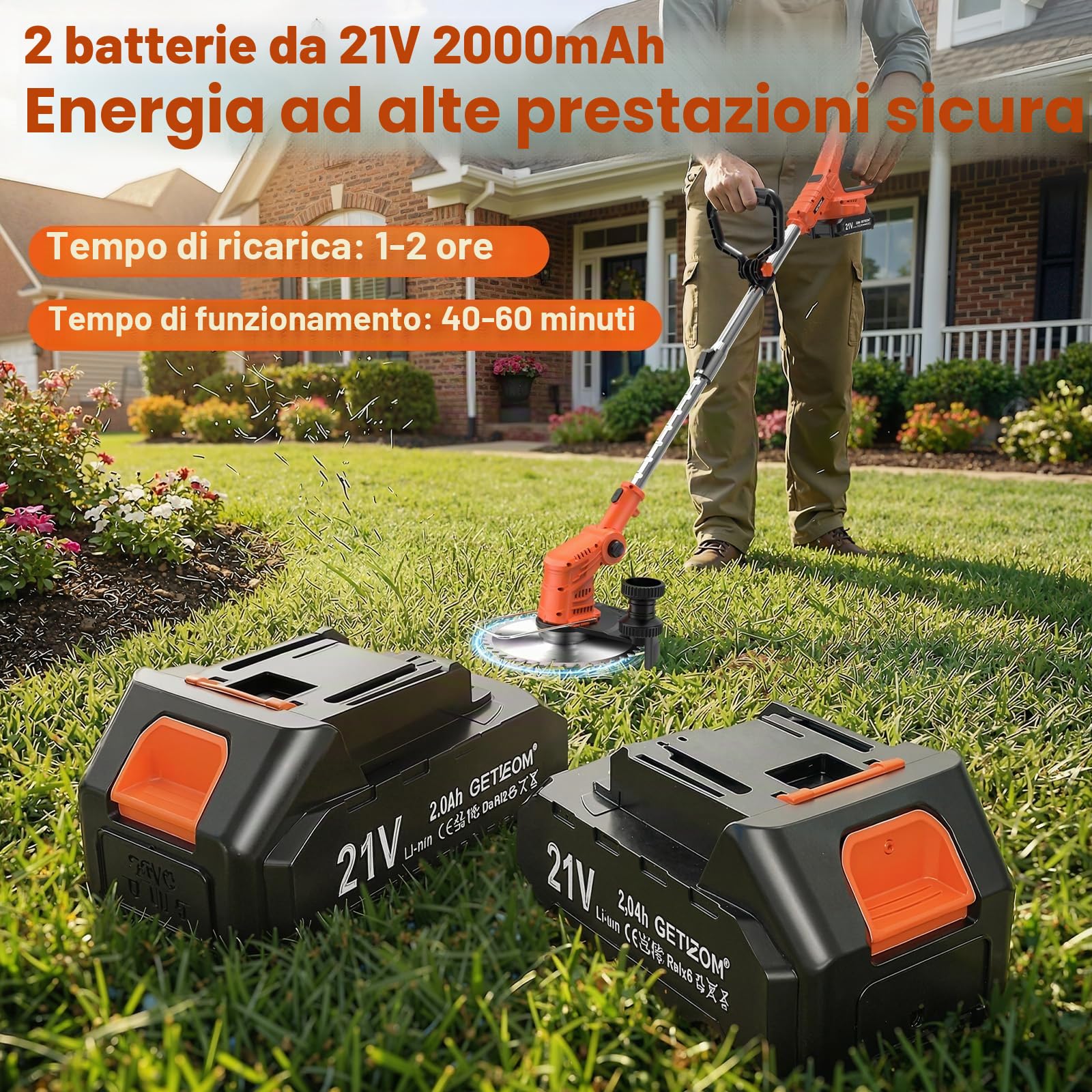 Decespugliatore a batteria da 21 V, 4 in 1, con motore da 850 W e display LCD, con spazzola in acciaio e lama da 8", funzionamento silenzioso solo 75 dB, per giardino e rimozione del muschio