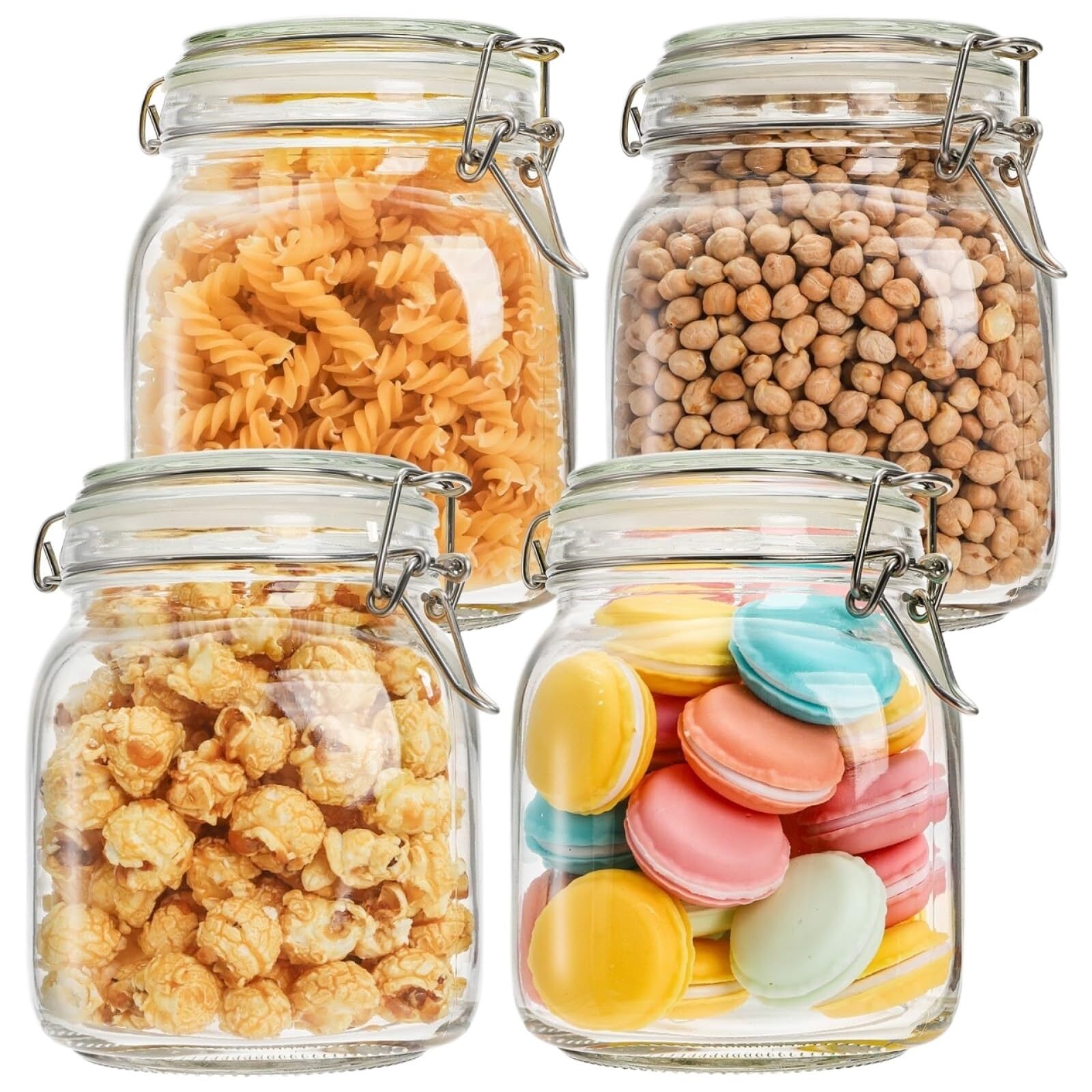 AMULONG Sweet Jars Apothecary 4 Packs Glass Jars Storage With Clamp Lids For Pickling Chutney Jars for Crafting