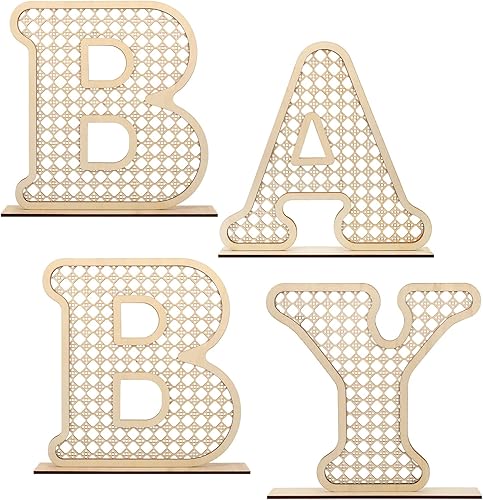 4 letras de madera de ratán para bebé, decoración bohemia para baby shower, letras rústicas del alfabeto para decoración del hogar para recién