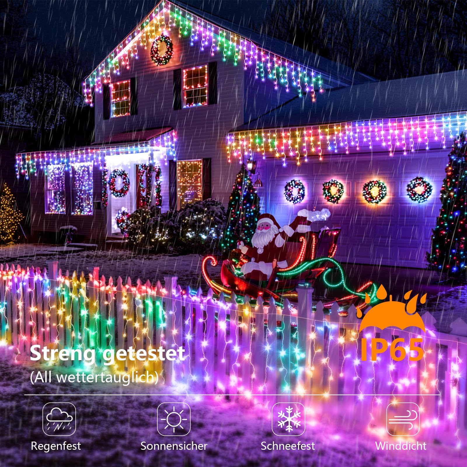 800LED Eisregen Lichterkette, 25+5M Erweiterbar Weihnachtsbeleuchtung Lichtervorhang mit IP65 Wasserdicht, 8 Modi Stecker, Timer, Memory-Funktion für Innen Außen Weihnachten Deko Dach Balkon