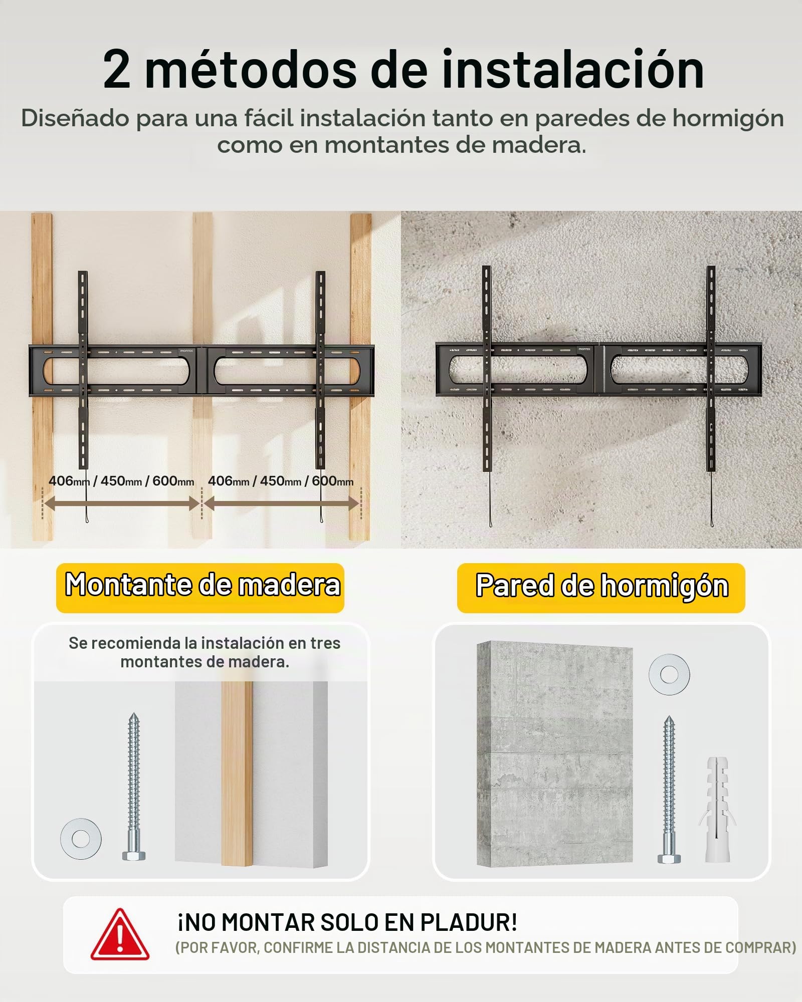 monTEK Soporte TV Pared Ultra Delgado 37-140 Pulgadas