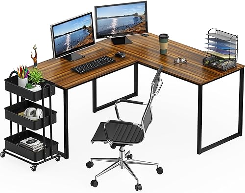 Miniatura 6 de SHW Mission - Escritorio para computadora de oficina en casa, 55 x 60 pulgadas, color nogal