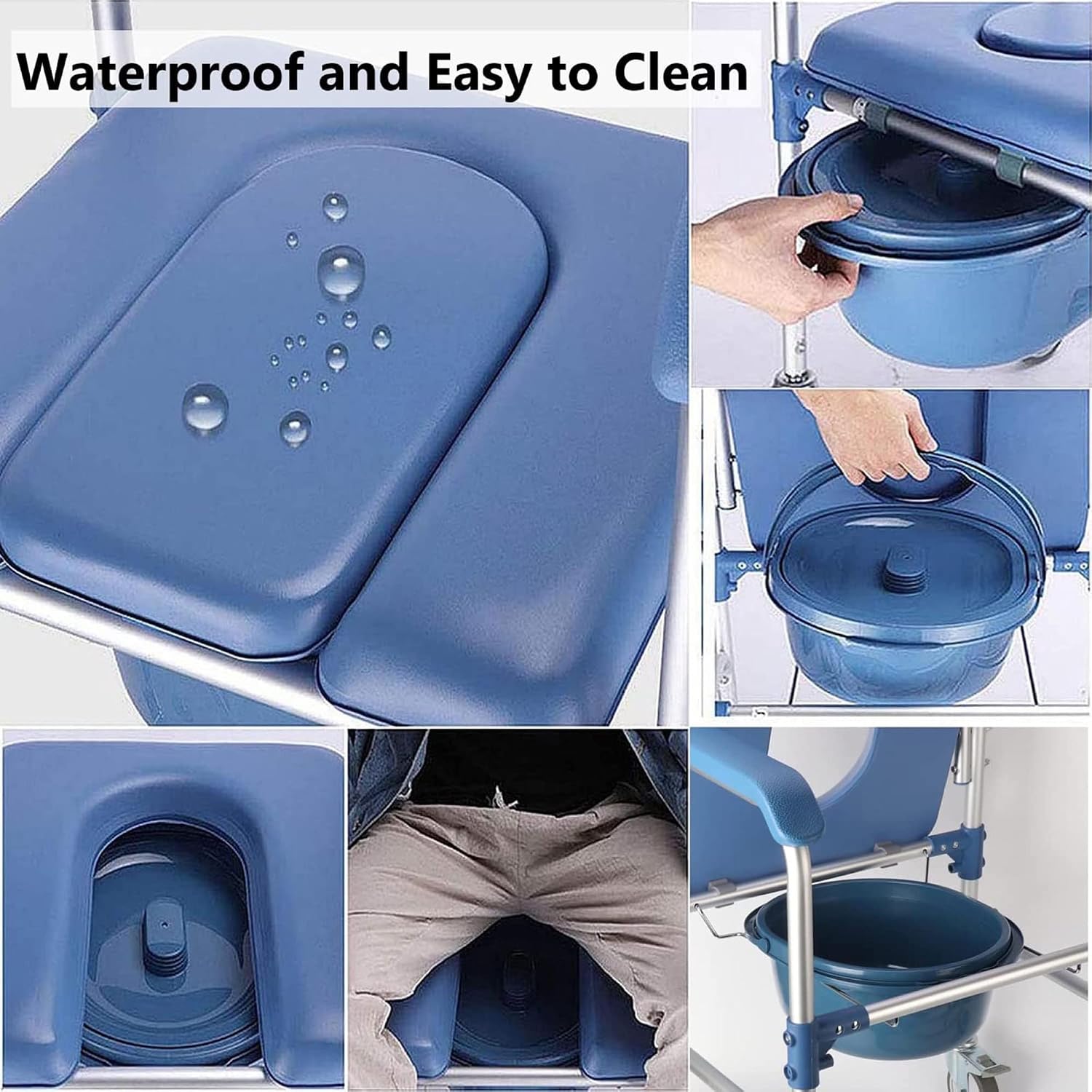 Shower Wheelchair with Commode, Mobility Assist Toilet Chair Flip-up Footrest and Sponge Cushion, Mobile Bedside Commodes for Elder, Disabled People