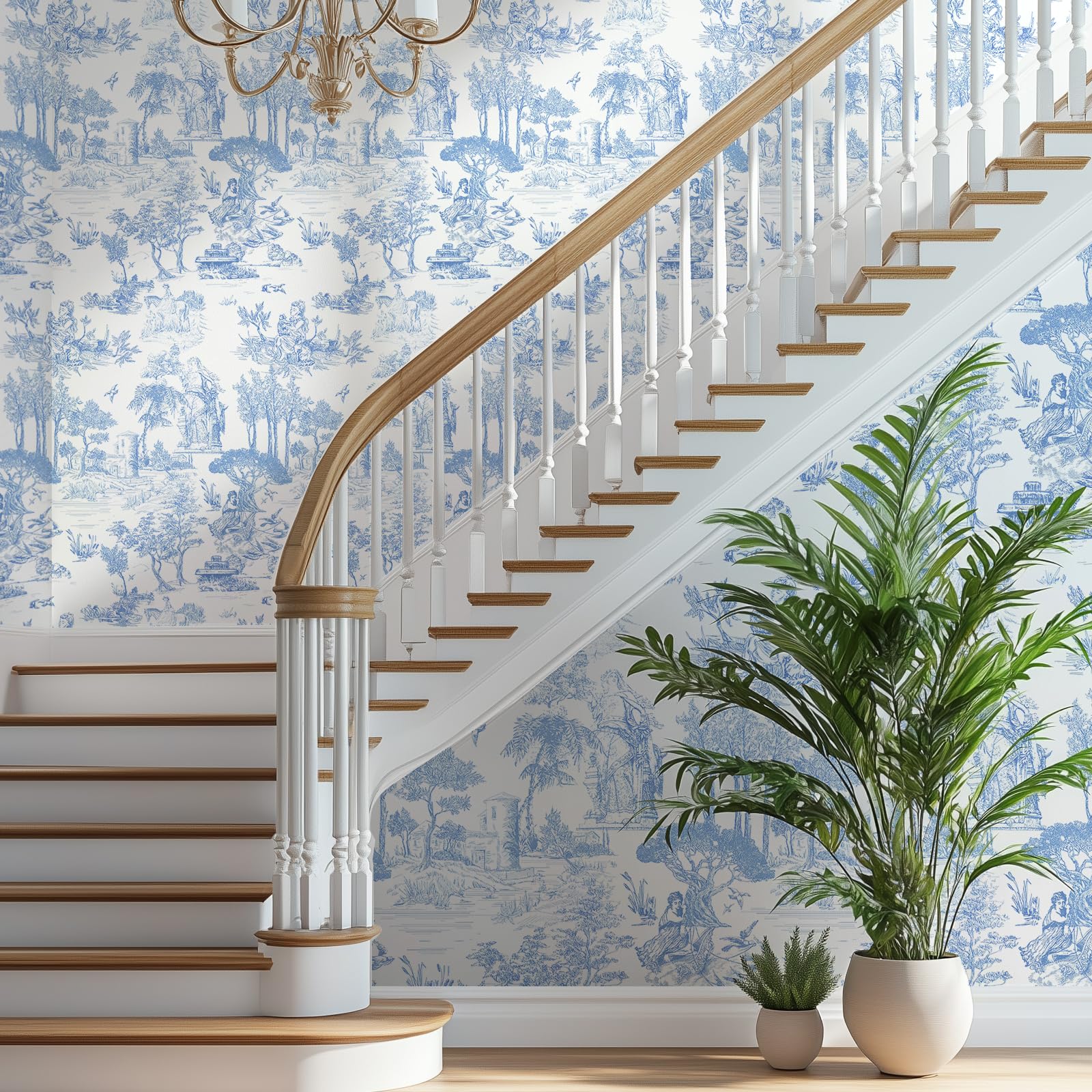 WENMER Toile Wallpaper, 17.7" X 590" Pink and White Peel and Stick Wall Paper, Toile de Jouy Wallpaper, French Vintage Contact Paper for Bedroom, Walls, Backdrop, Cabinet, Home Decor: 17.7" x 394" Blue