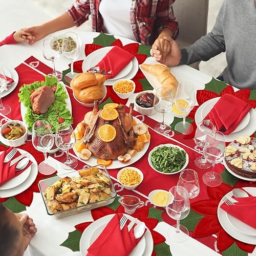 Miniatura 3 de Yingzhao 6 manteles individuales bordados de flor de pascua de Navidad de doble capa, manteles individuales con apliques rojos, manteles