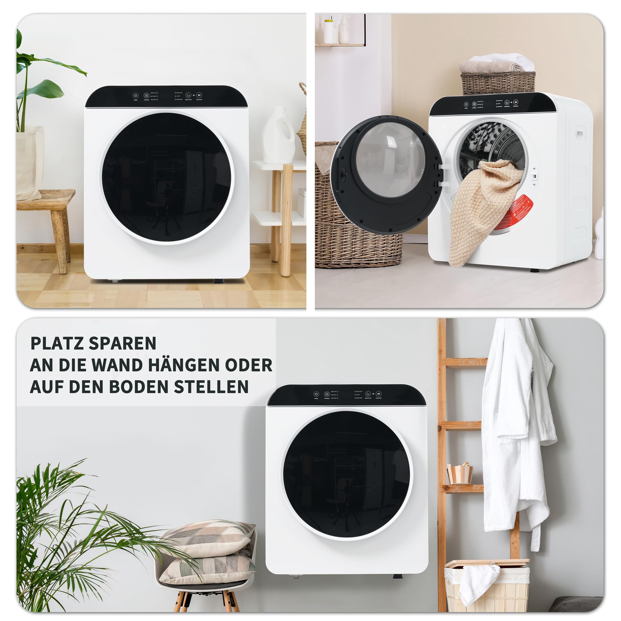 Merax Mini Wäschetrockner 3 kg (bis 4,5 kg) – Abgastrockner mit 6 Programmen, UV- & Hochtemperatur-Sterilisation, Timer 10–180 Min, Kindersicherung, Überhitzungsschutz, Wandmontage, 830 W