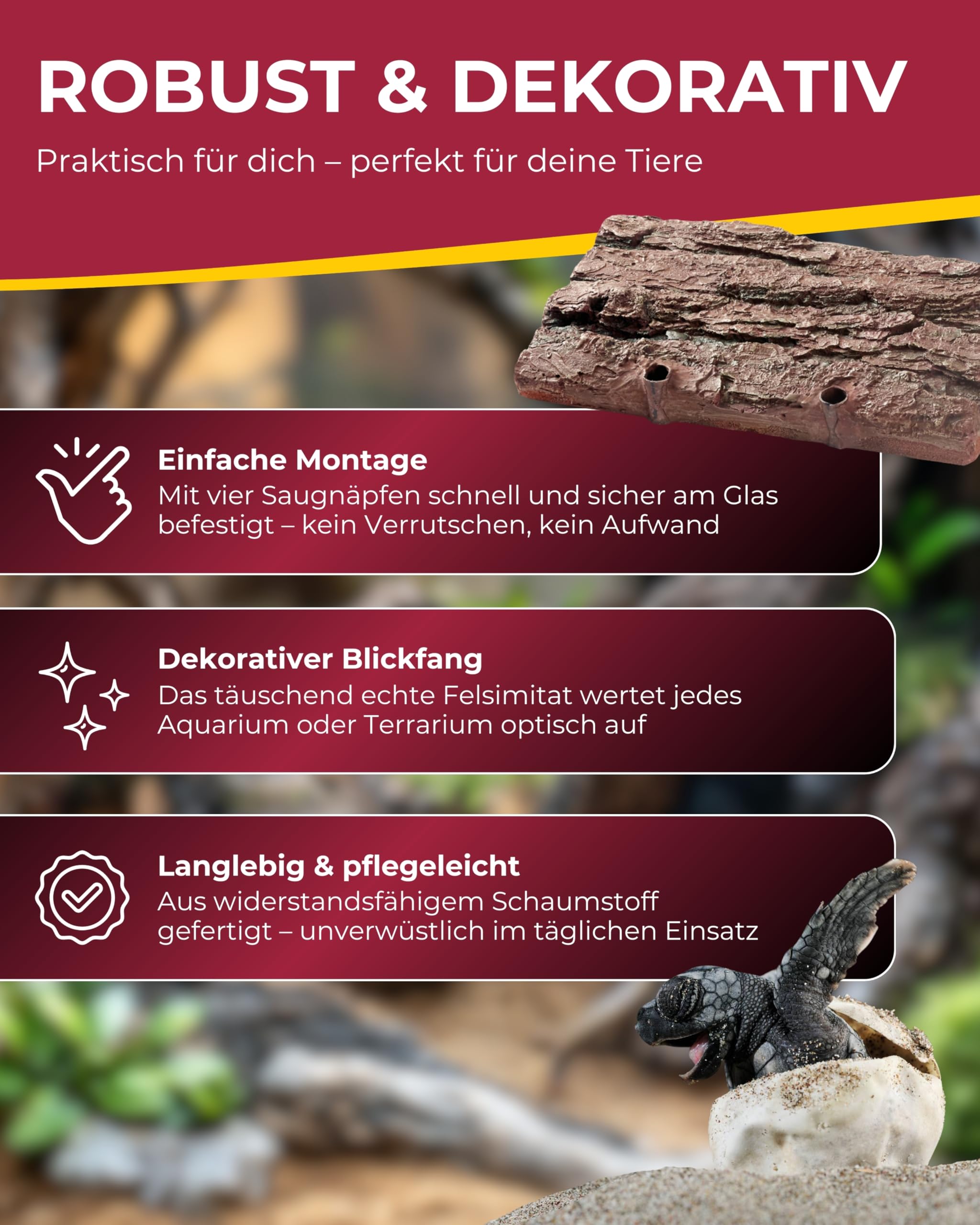 Hobby Terraristik Turtle Island 3 I Schwimminsel für Schildkröten I 40,5 x 22 cm I Natürliches Felsdesign & Sonnenplatz I Schwimmende Plattform für Terrarien I Dekorative Landfläche