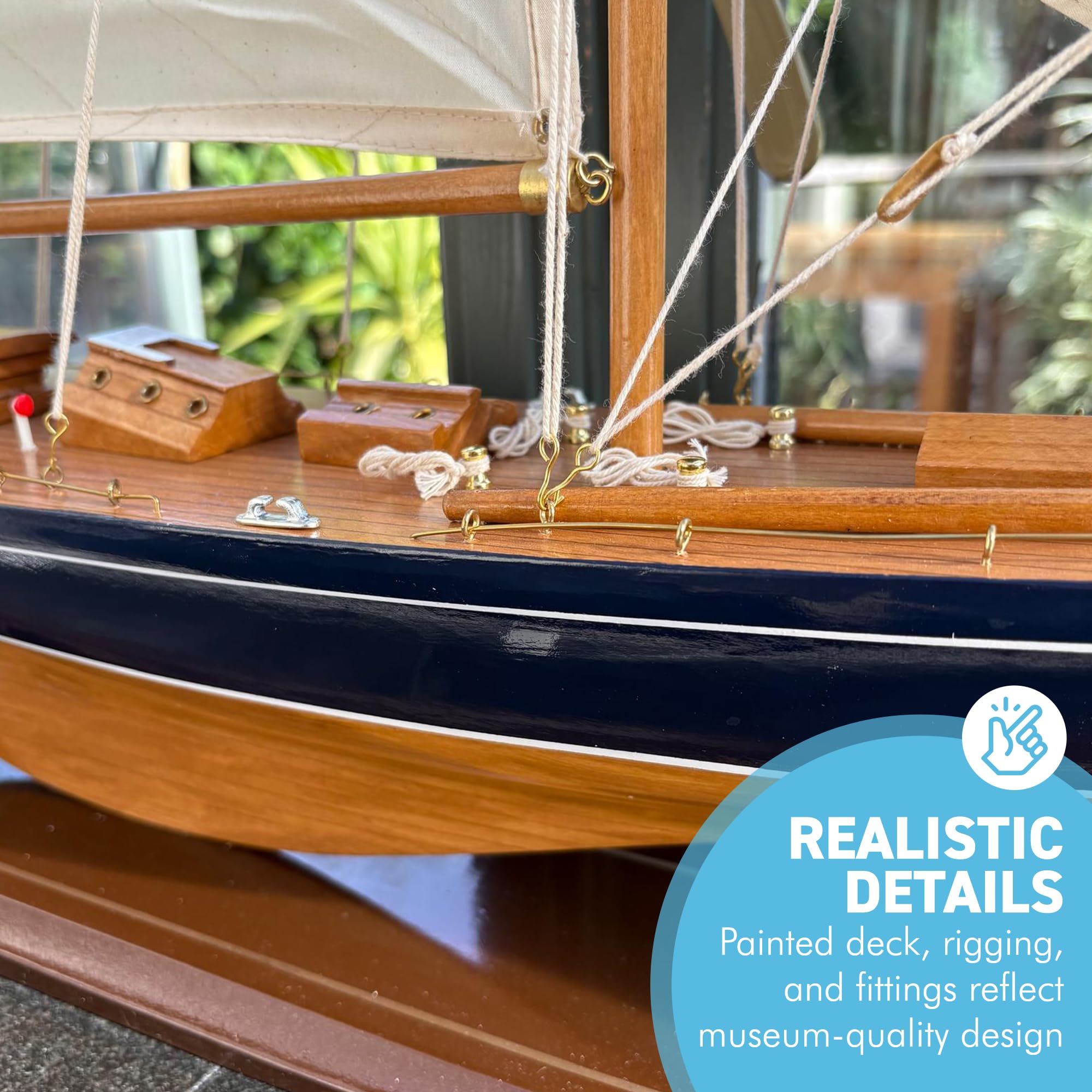 J Class Segelyachtmodell aus Holz, 76 cm, America's Cup Racing Segelboot, 97 cm hoch, nautisches Display, Ornament, teilweise montiertes Modellboot-Kit