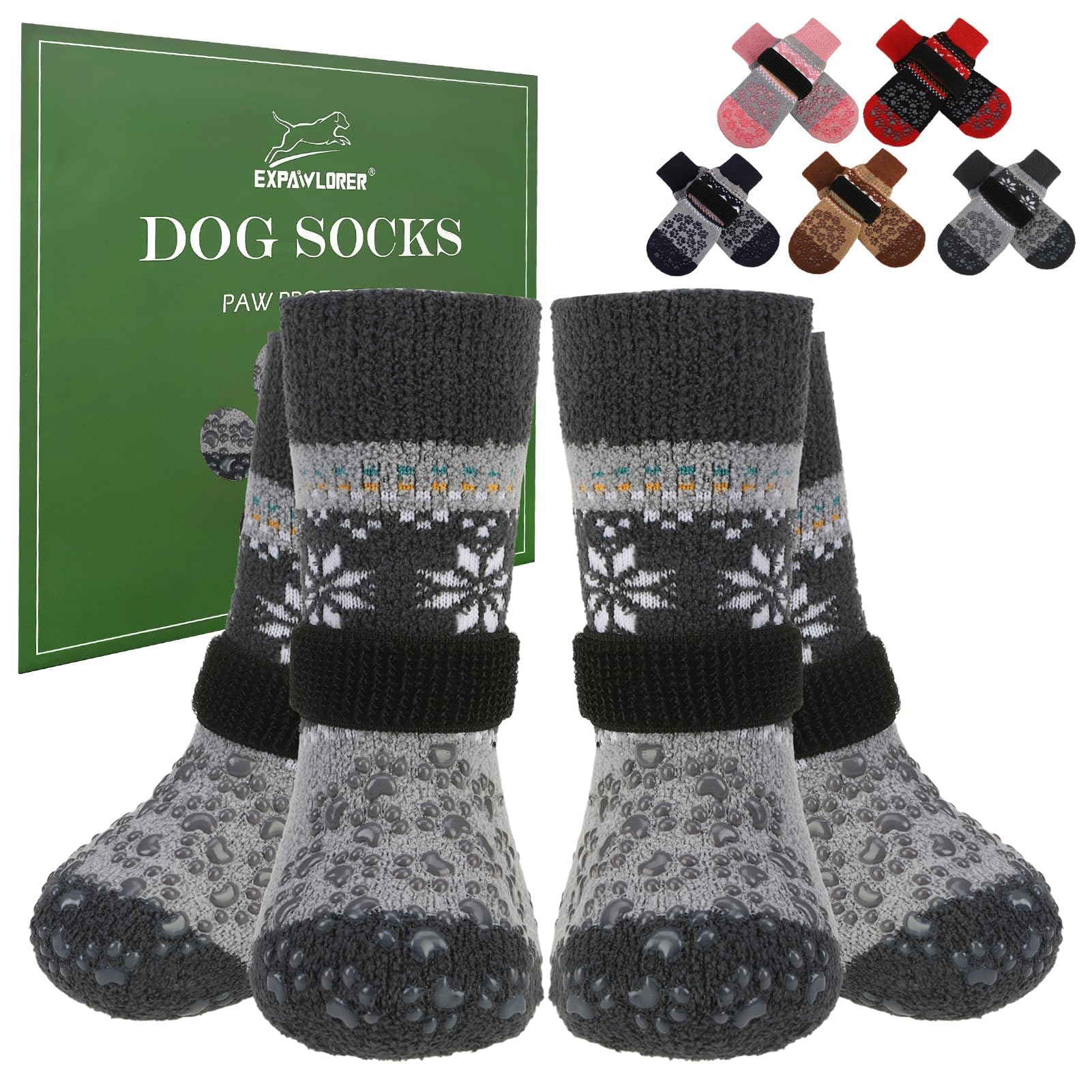 EXPAWLORER Anti-Slip Dog Socks Paws Stop Licking with Grips