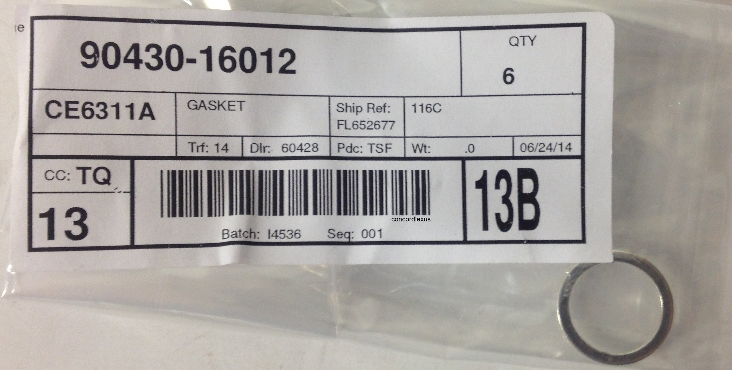 Lexus 90430-16012, Engine Oil Cooler Gasket