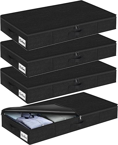 Contenedor de almacenamiento debajo de la cama, paquete de 4, 4.5 pulgadas, delgado y de perfil bajo, organizador de almacenamiento de ropa para