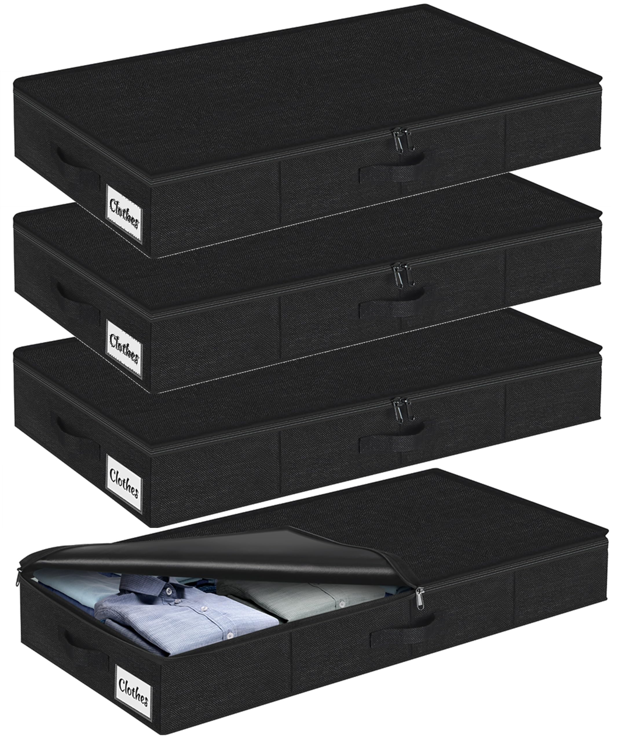 Kukikan Under Bed Storage Box with Lid 4 Pack, 12cm Slim Low Profile Underbed Clothes Organiser for Home, Blanket and Toy Storage Box Under Sofa and Cot, W/Sturdy Bottom/Sides, Foldable Thick Fabric