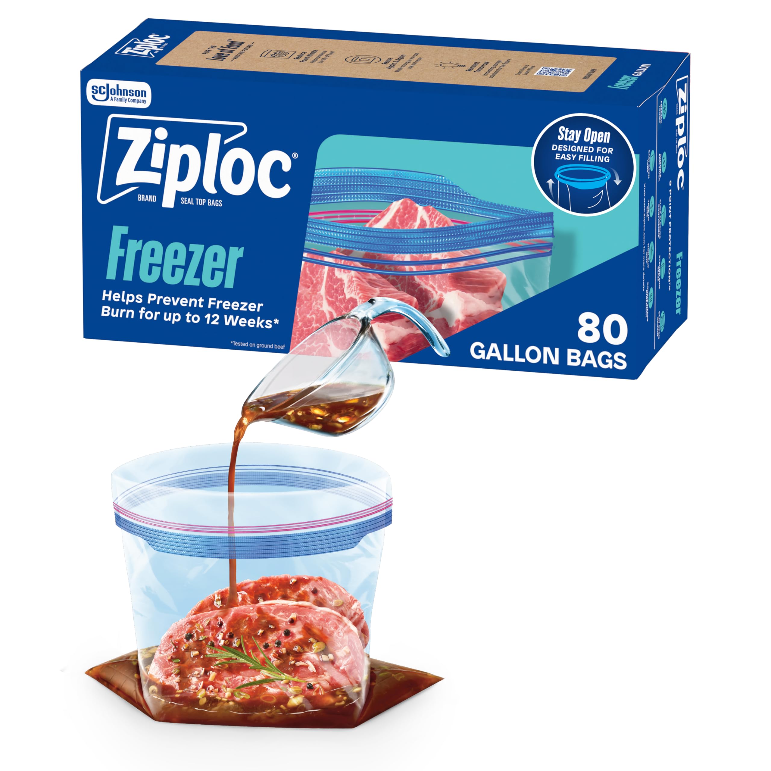 ZiplocGallon Food Storage Freezer Bags, Stay Open Design, Easy to Fill, 80 count