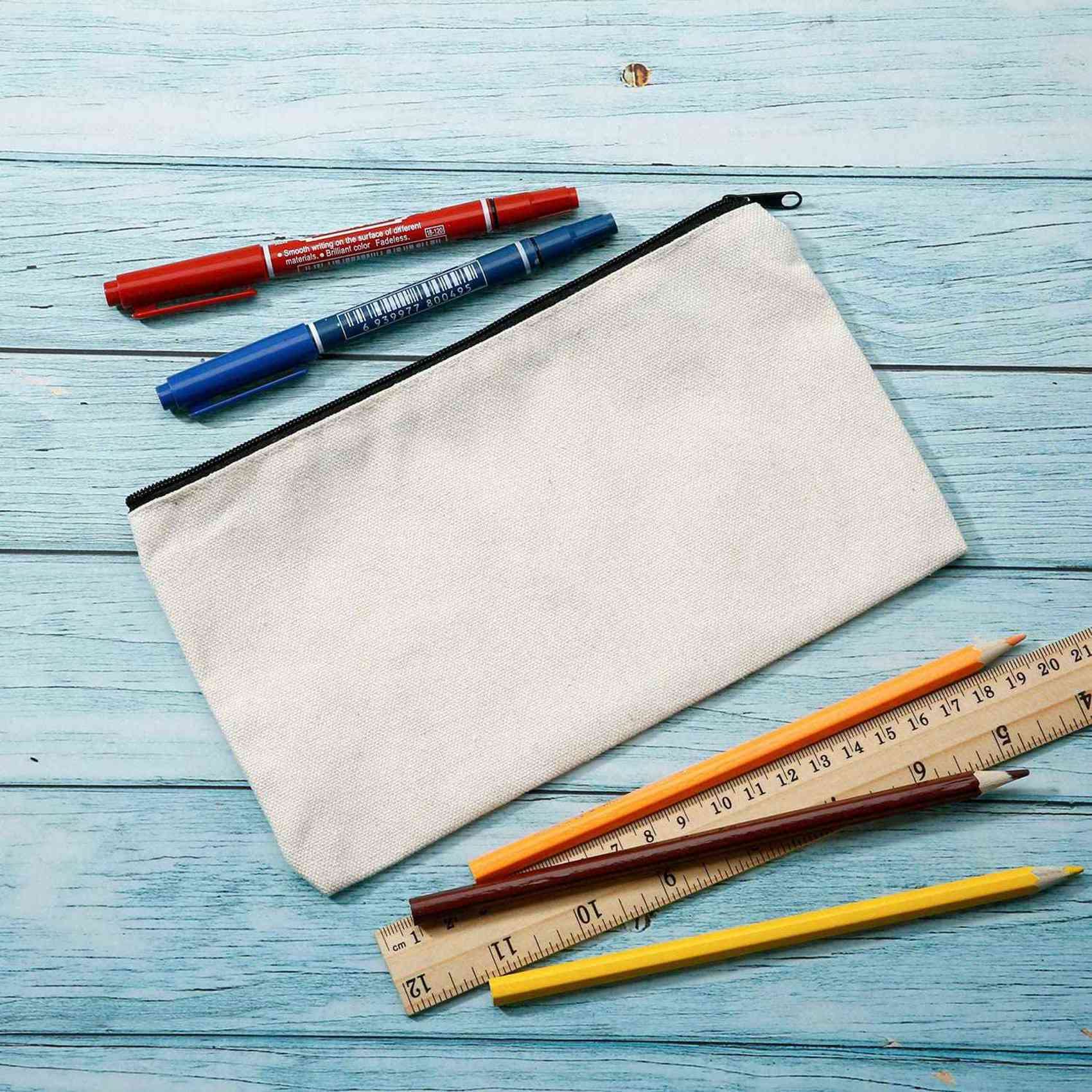 100 bolsas de lona con cremallera para lápices, bolsas de maquillaje de lona en , estuche de lápices de lona para manualidades, bolsa de cosméticos, cremoso.