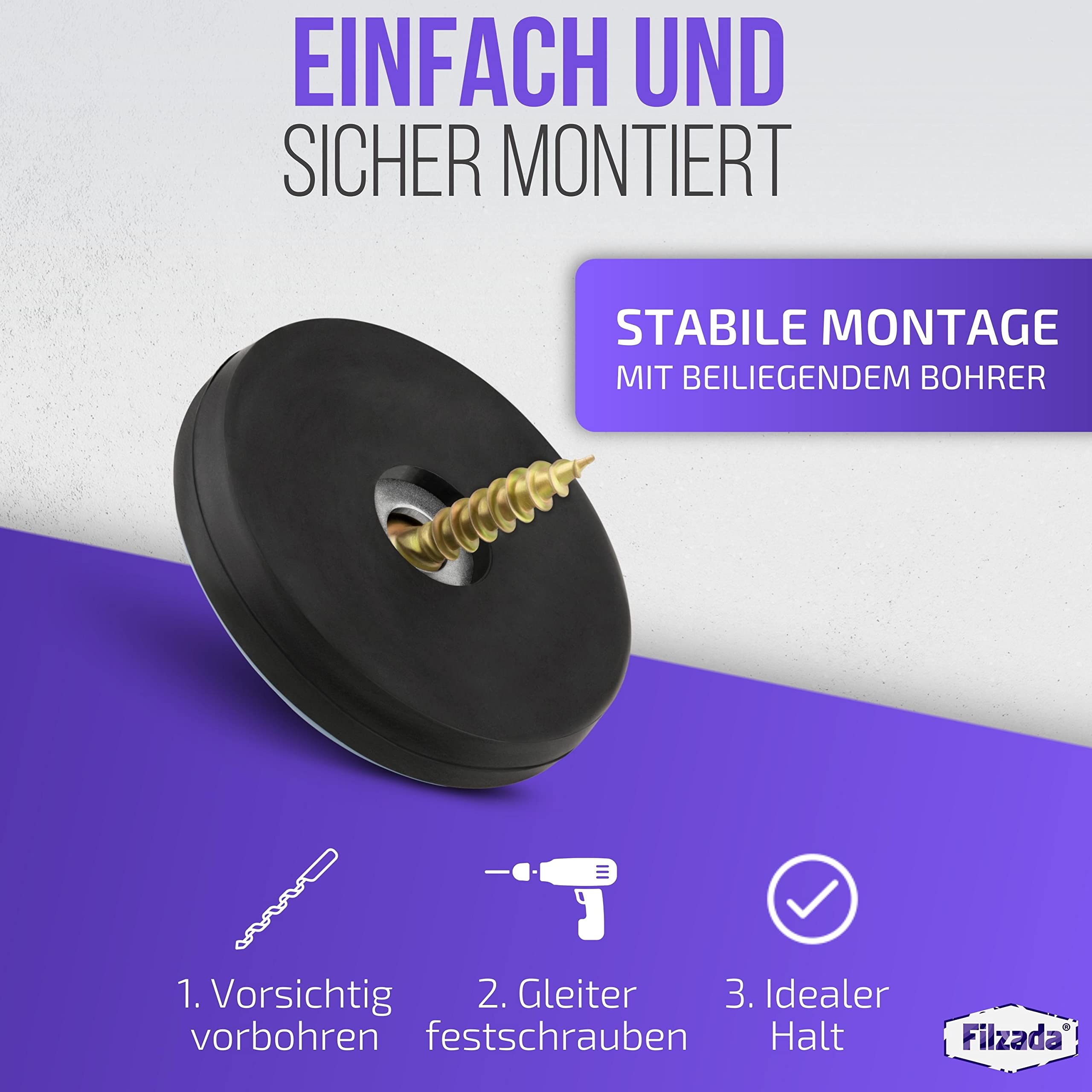 Filzada® 26x teflon glijdernagel - 19 mm (rond) - meubelglijder/tapijtglijder PTFE (Teflon) incl. schroeven