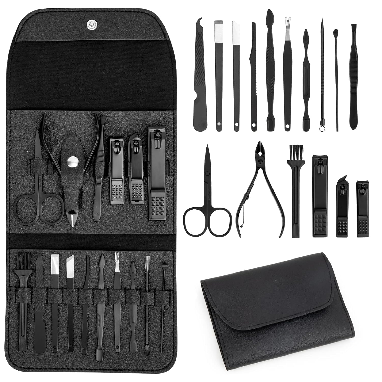 MEIN DE MODA Manicure Set Professional Nail Clipper Kit-16 Pieces Stainless Steel Manicure Kit,Nail Care Tools with Luxurious Travel Case (BLACK)-image-43