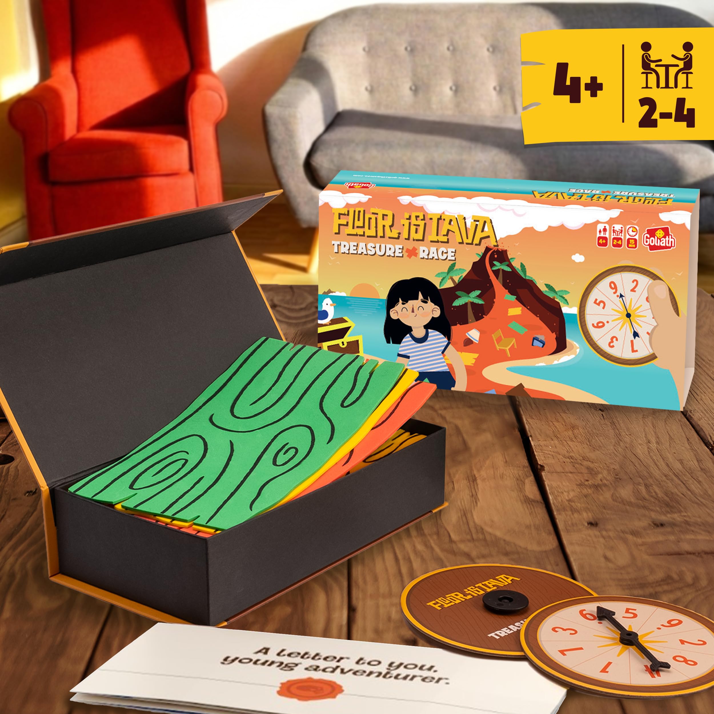 Goliath The Floor Is Lava Treasure Race - Gioco di avventura gigante per bambini | Conteggio, abilità motorie e gioco fantasioso | Include scrigno del tesoro per sorprese e premi