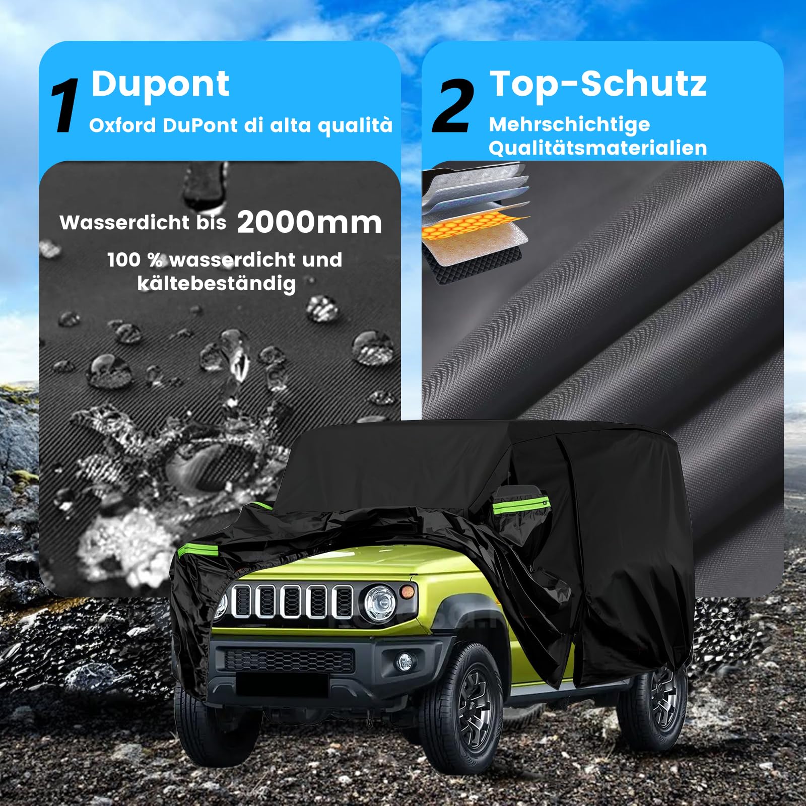 Pokrowiec samochodowy Suzuki Jimny 3 drzwi 1998-2024 Oxford Dupont z zamkiem błyskawicznym ochrona na wszystkie pory roku