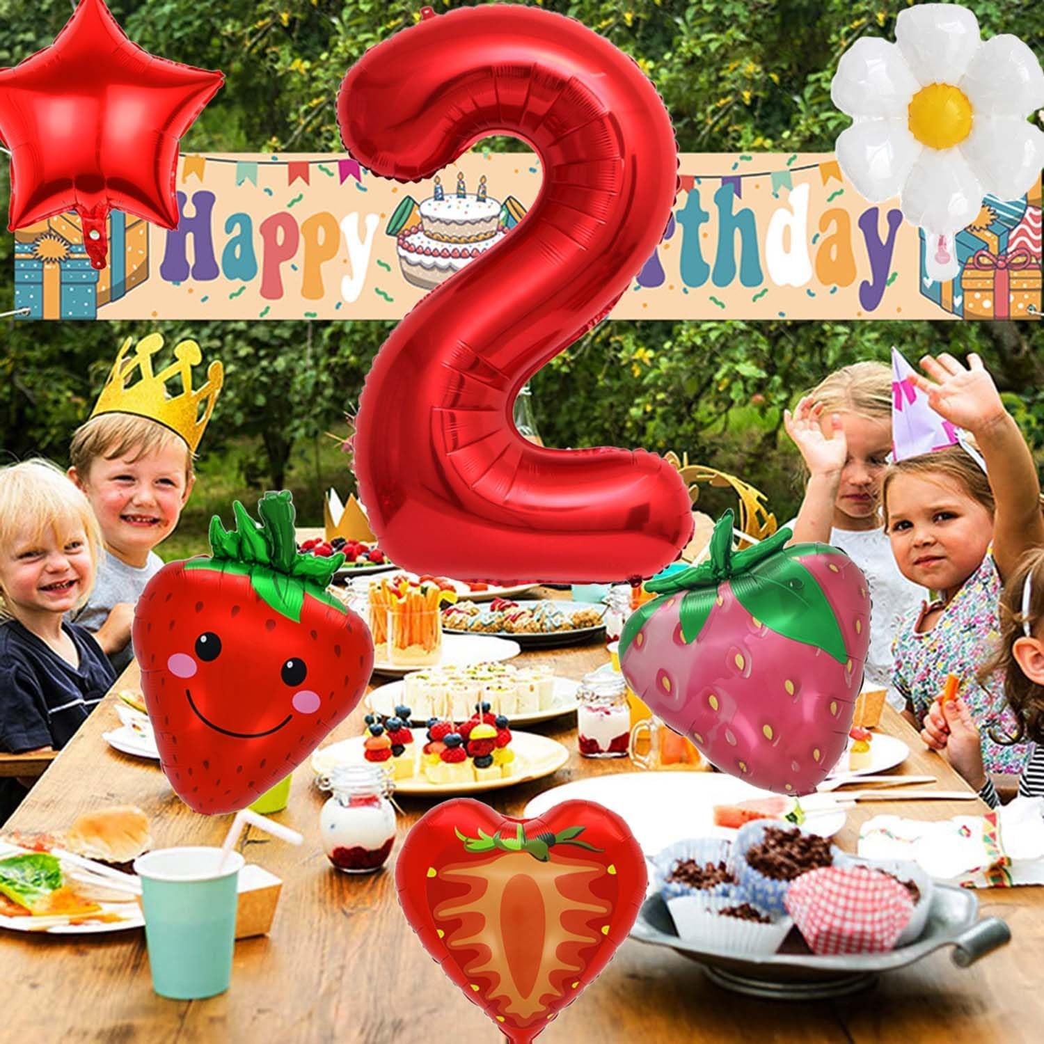 Geburtstags-Luftballon-Set Mit Erdbeeren & Zahl 3 – 6 Stück Folienballons Für Mädchen-Party