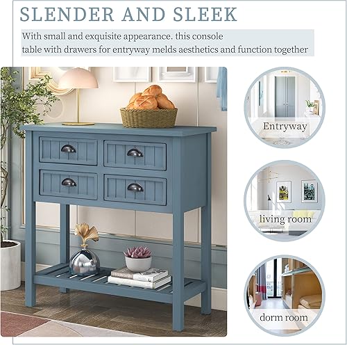 Miniatura 31 de Merax Mesa consola clásica de madera para entrada, pasillo, aparador con cajones de almacenamiento y estante inferior (azul marino) azul marino