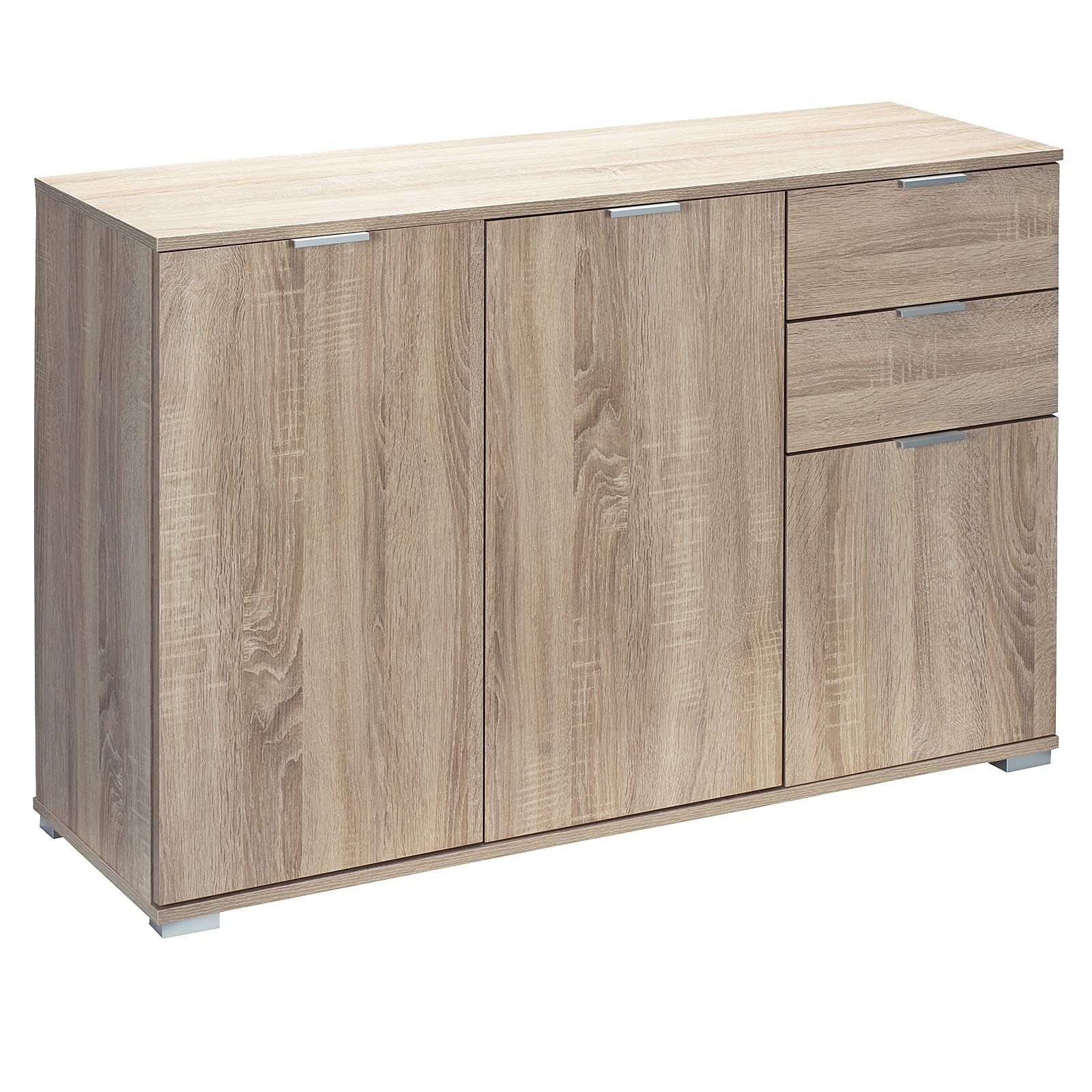 CASARIA Cómoda Alba Amario de Oficina de Madera 3 Puertas 2 Cajones 107x75x35cm Mueble Almacenamiento Salón Aparador Roble