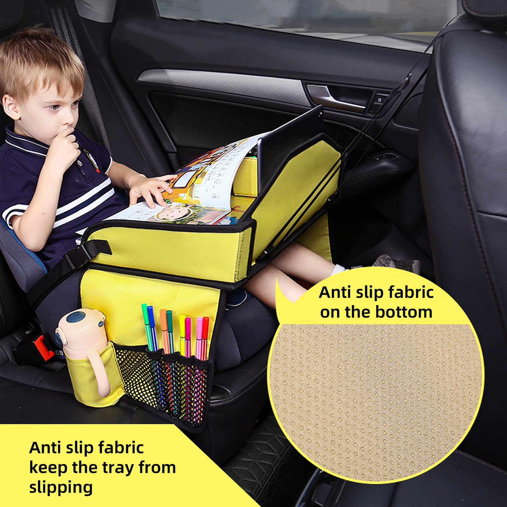 Vassoio da viaggio per bambini per seggiolino auto per, vassoio da viaggio per auto, aereo, vassoi per auto per bambini, accessori essenziali per viaggi su strada, con 15 sacchetti