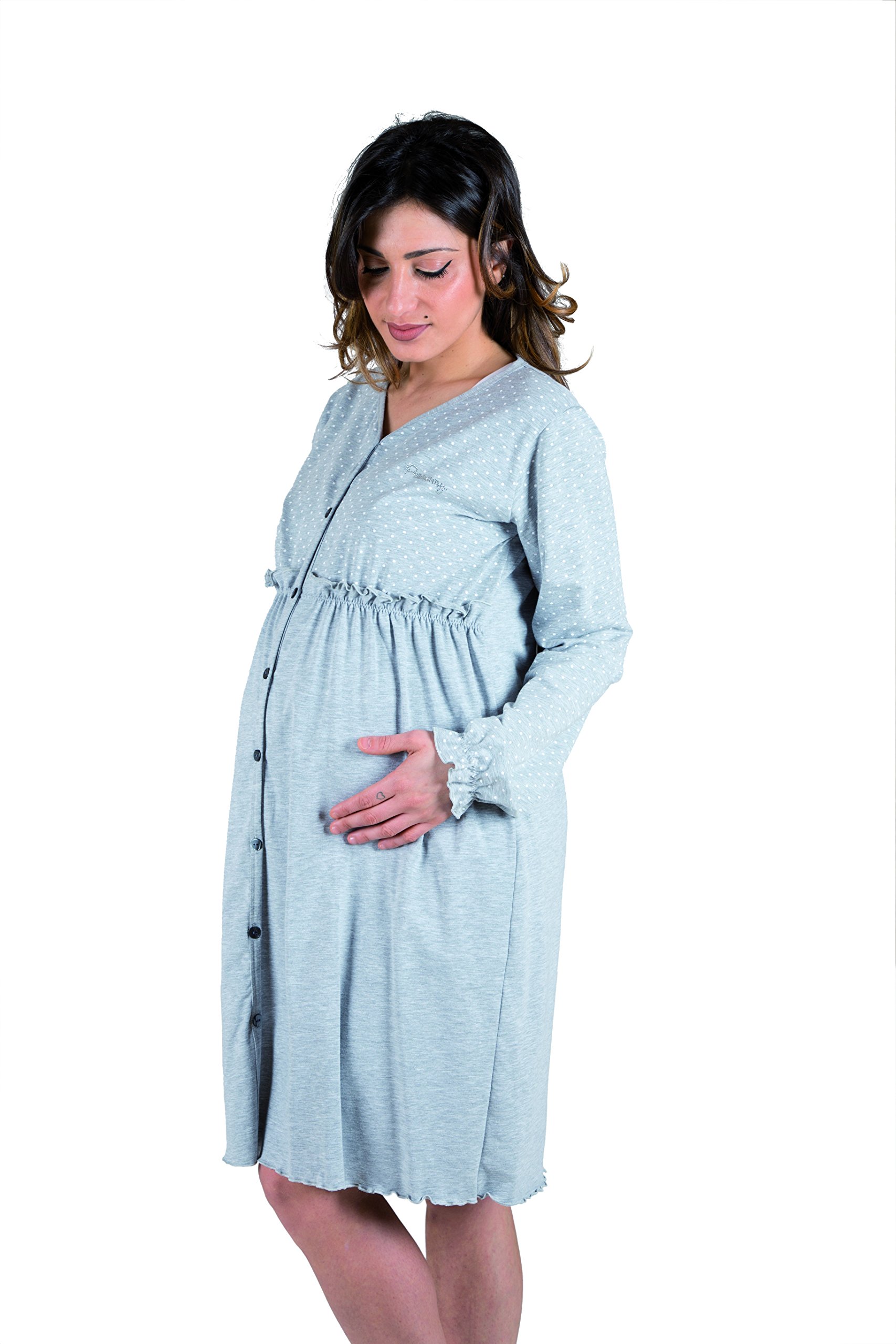 Premamy - Camicia Clinica per Premaman, Modello Aperto Davanti, Cotone bielastico, Pre-Post Parto