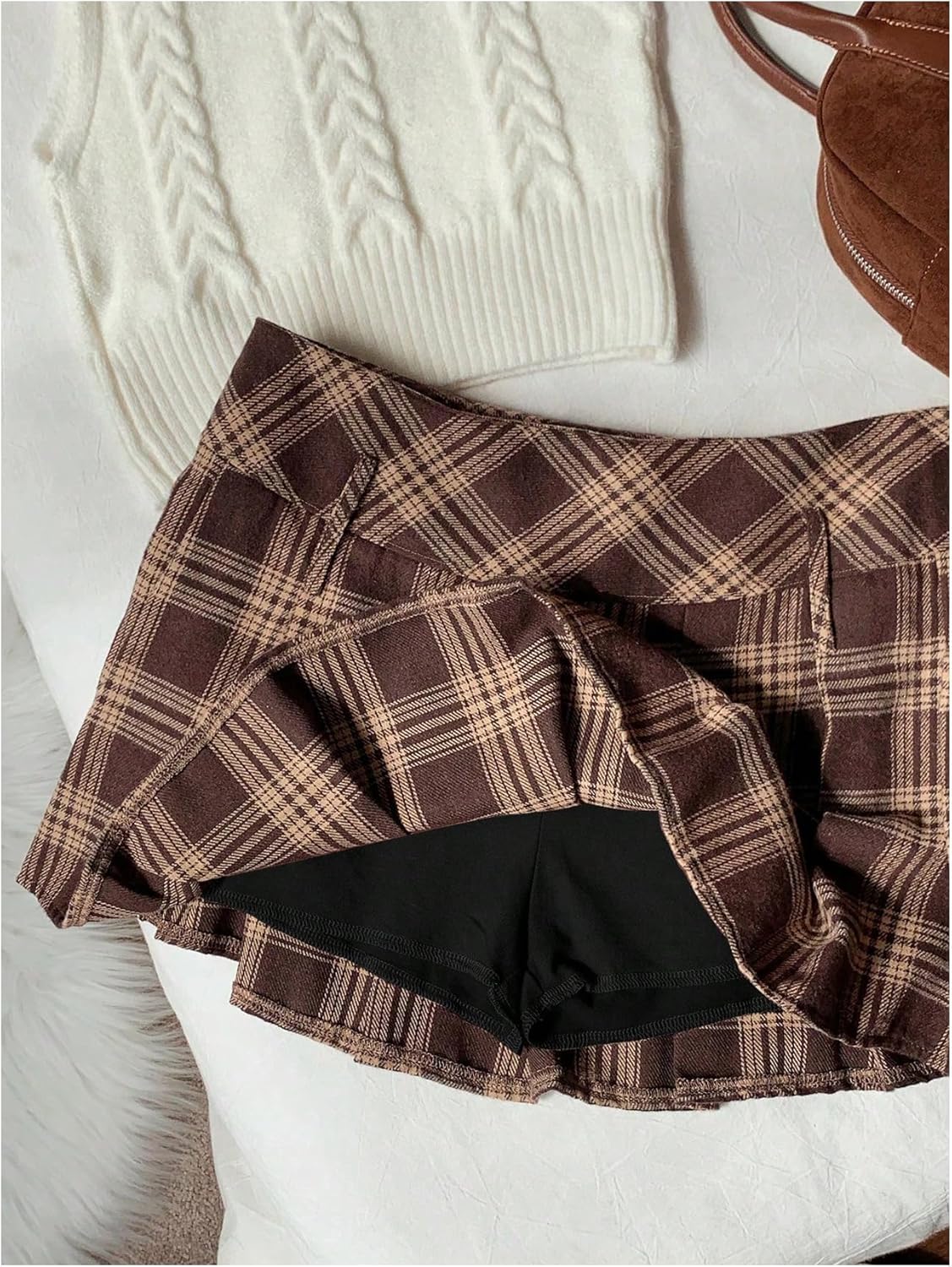 Women's Plus Size Plaid Mini Skirt Low Rise Pleated Skirts A Line Uniform Skirts - Image 5
