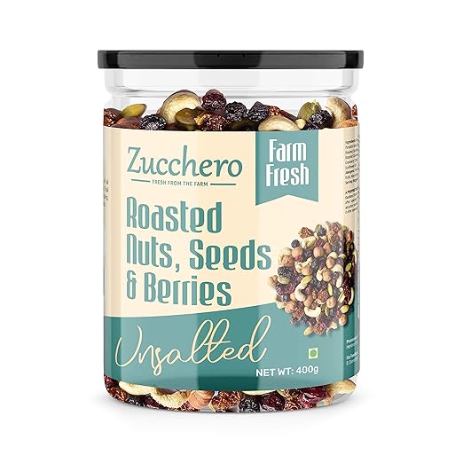 Roasted Premium Nuts, Seeds & Berries, Unsalted, 400g (Mix of 14 Super Nuts, Seeds & Berries) | Oil-Free Roasting | No Salt | Slow baked Trail Mix
