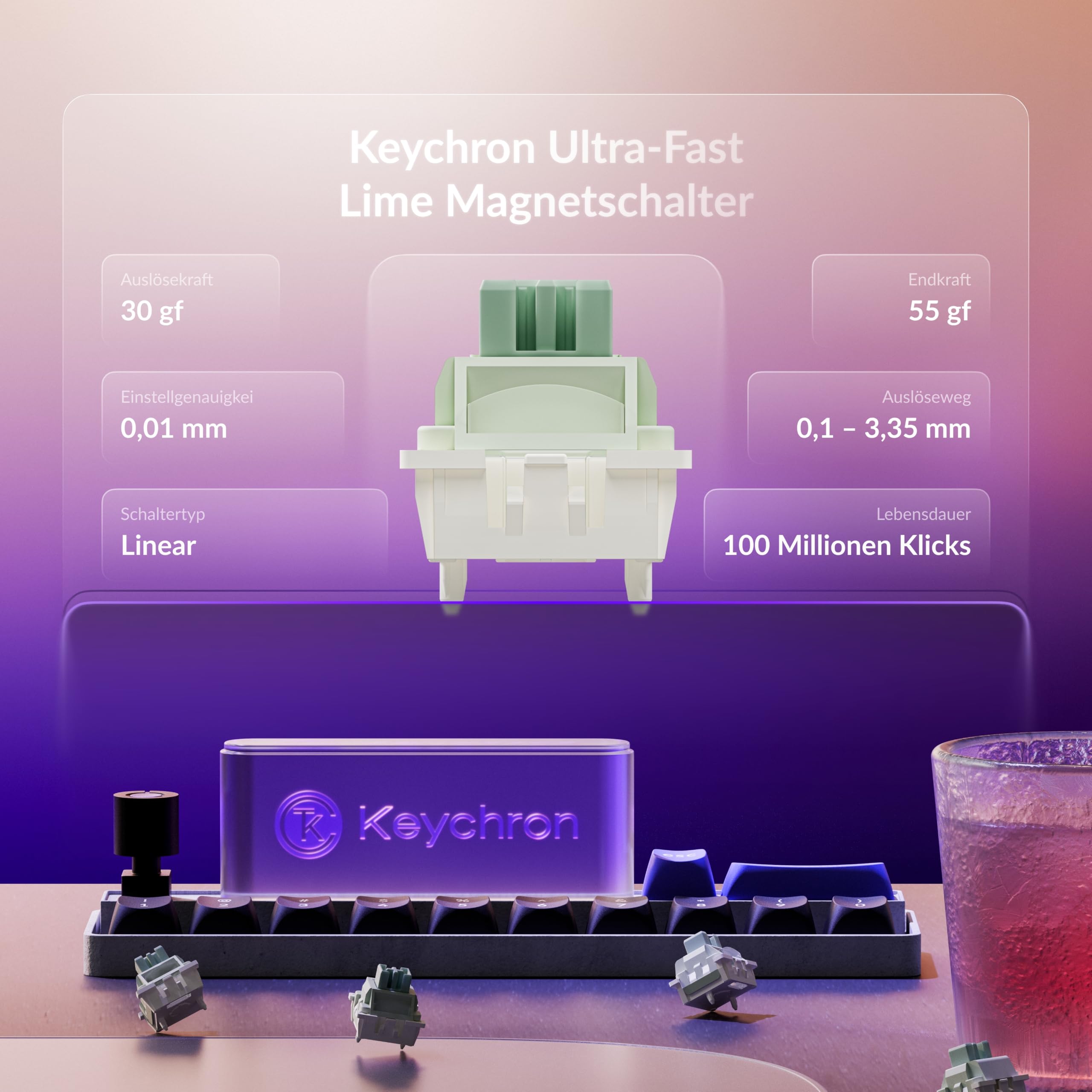 Keychron Q6 HE 8K Kabelgebundene mechanische Gaming-Tastatur, 100% ISO-DE-Layout, Vollmetallgehäuse, 8000 Hz Abtastrate, Ultra-Fast Lime Magnetschalter, kompatibel mit Mac, Windows, Linux