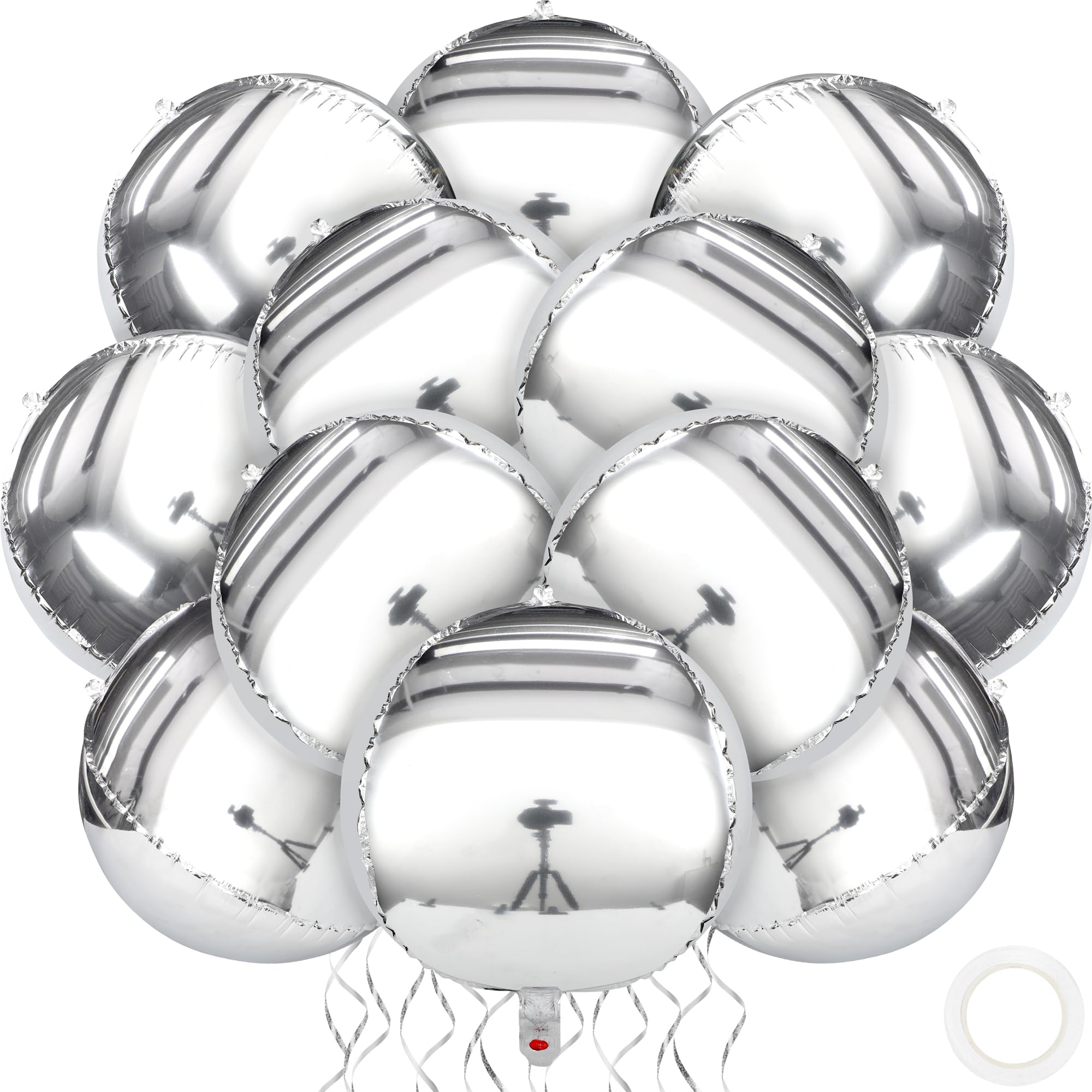 durony12 Pieces 18 inches Silver Foil Balloons 4D Foil Mylar Mirror Metallic Balloon Round Silver Chrome Party Decorations For Birthday Party Supplies