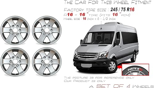 Miniatura 2 de Juego de 4 ruedas plateadas de 16 x 6.5 pulgadas para Mercedes-Benz Sprinter 1500 2500 2014-2023 Llanta de repuesto de diseño OEM
