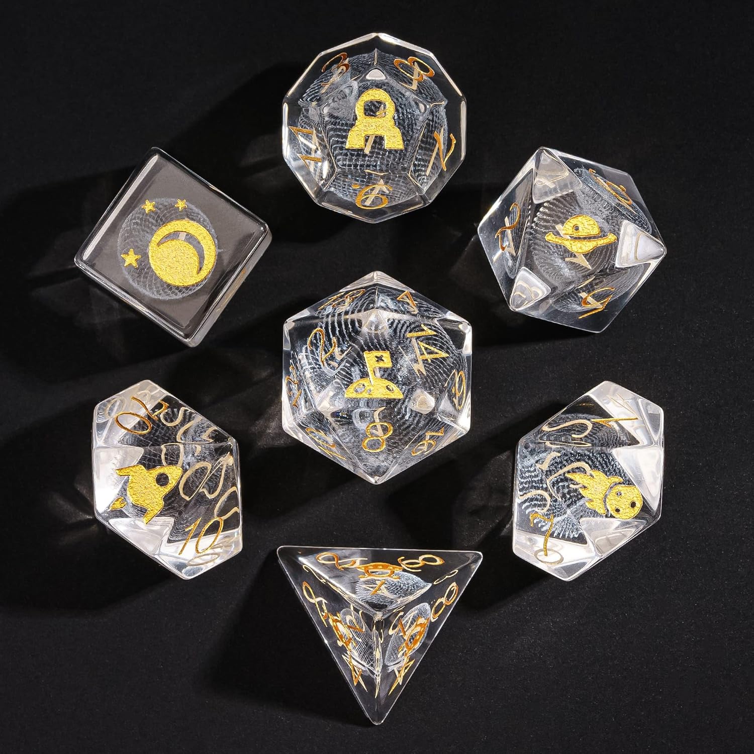 UDIXI 7PCS Transparent Glass Dice Set, 3D Apple Design Glass D&D Dice Set with Leather Case for RPG and Other Tabletop Game