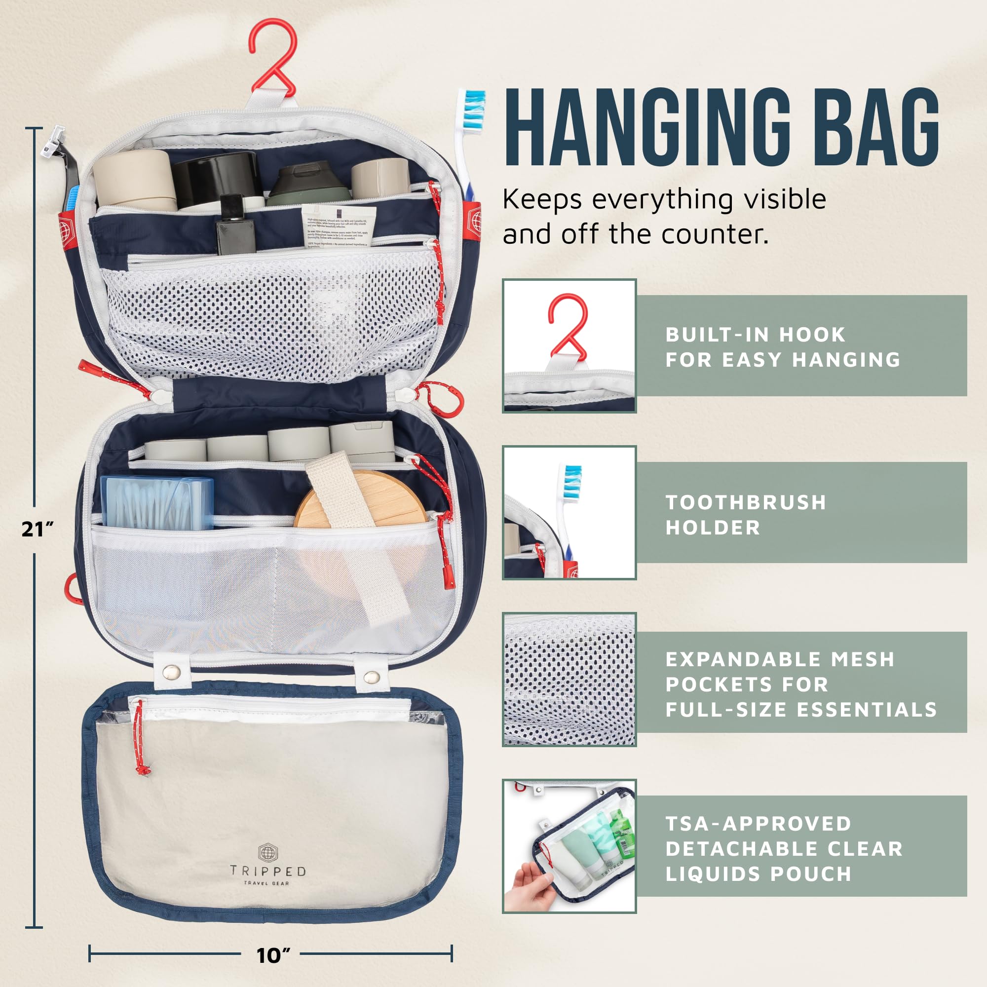Kulturbeutel-Set: Hängende Reise-Kulturbeutel + 311 TSA-Kosmetik-Flüssigkeitstasche + ultraleichte Zubehör-Organizer-Tasche