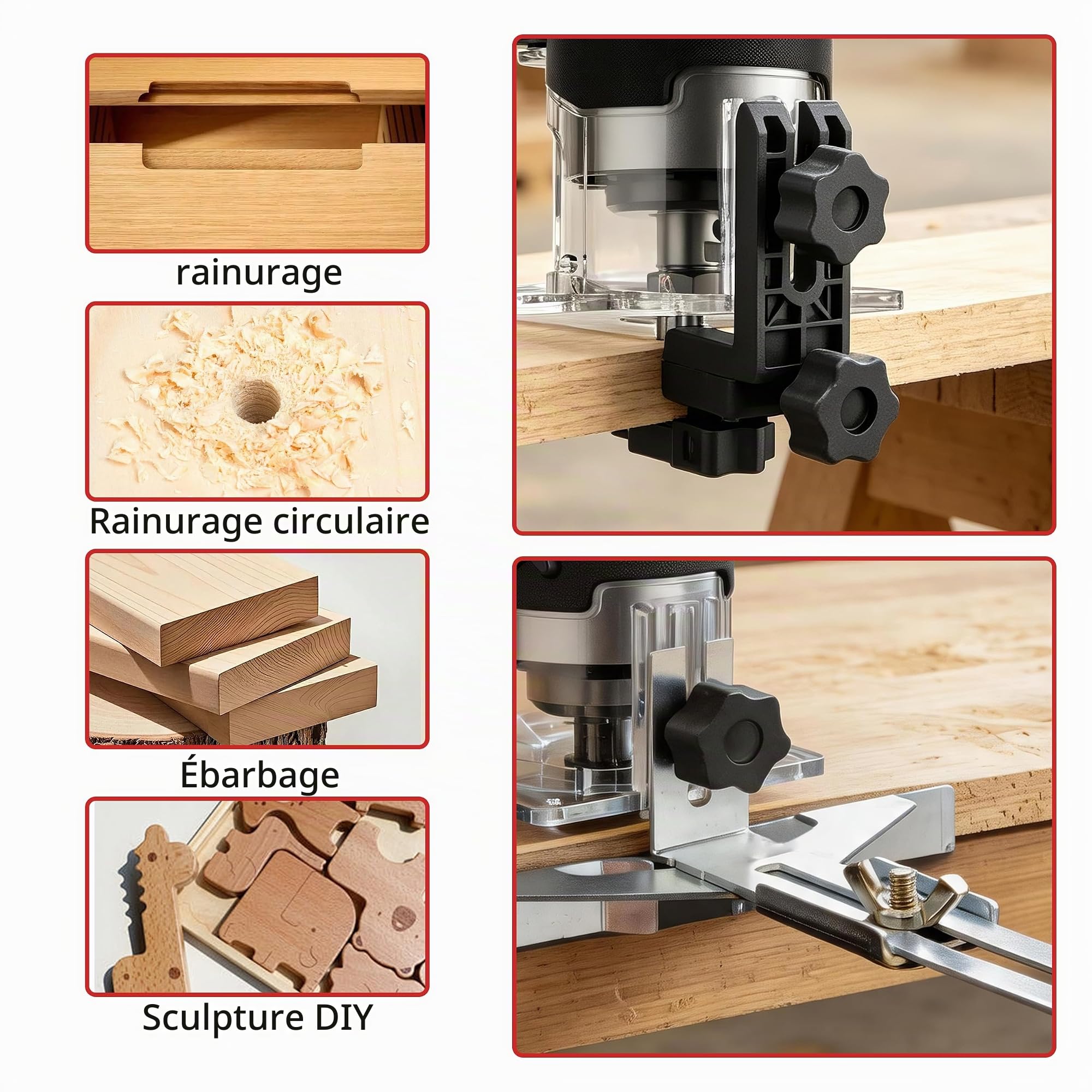 Rabot à bois sans fil 20V, mini défonceuse portable avec 2 batteries de 4,0 Ah et moteur sans balais, 6 vitesses variables jusqu'à 35,000 tr/min, livré avec guide de bord, guide à rouleau