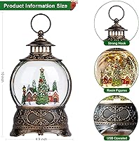 Vista 5 de Globos de Nieve Navideños Linterna de Agua con Aldea de Árbol de Navidad, Música y Temporizador de 6H, USB con Cable/Funciona con Batería, Linternas