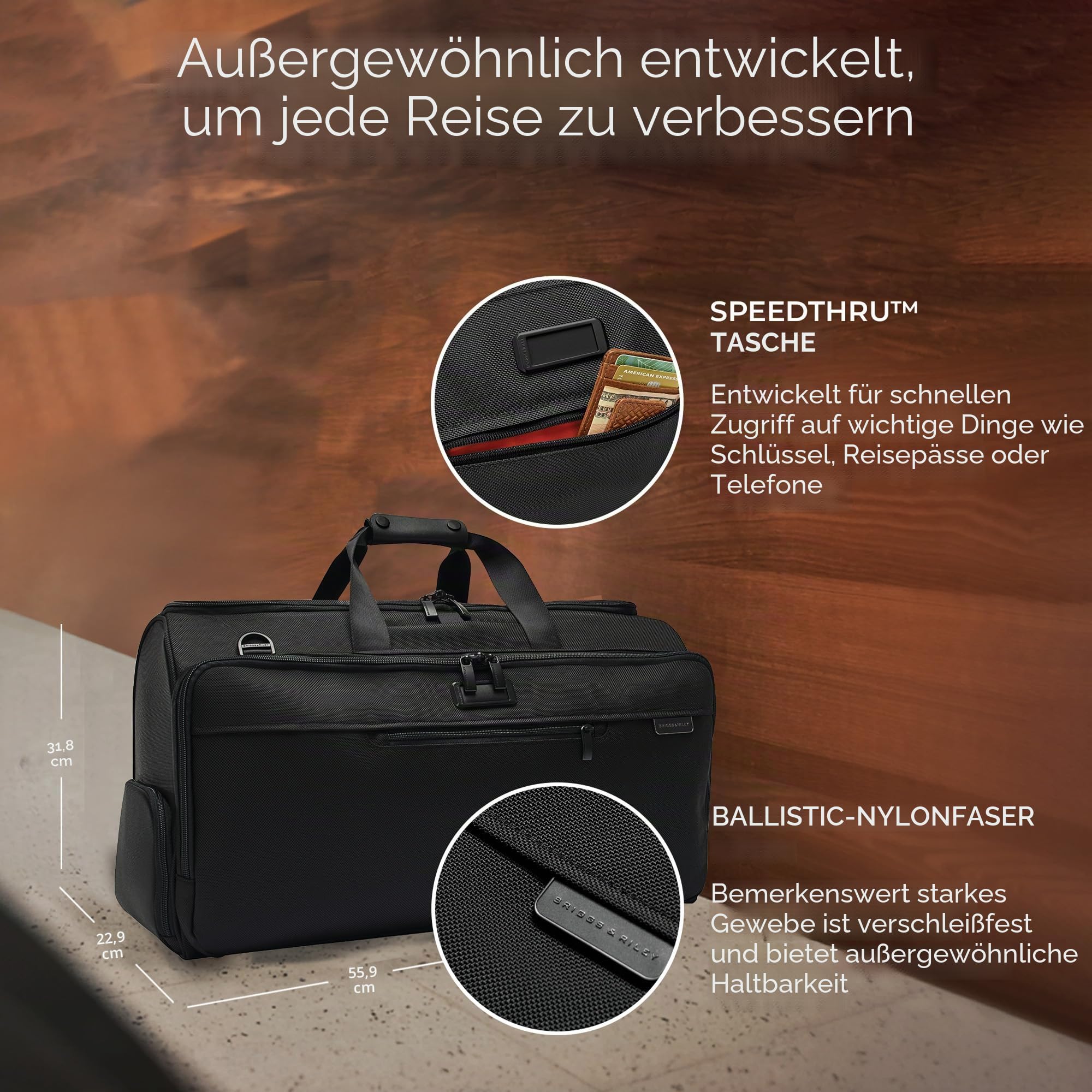 Briggs & Riley Reisetasche, Weekender und Übernachtungstasche für Damen und Herren, weiche Reisetasche, Schwarz, 22 Inch Garment Duffle Bag
