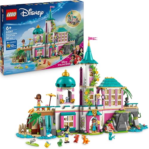 LEGO Disney Princess Zamek księżniczek i królewskie zwierzaki, zabawka konstrukcyjna dla dzieci, pomysł na prezent dla dziewczynki i chłopca, zestaw dla 6-latki i fanów klasycznych bajek 43267
